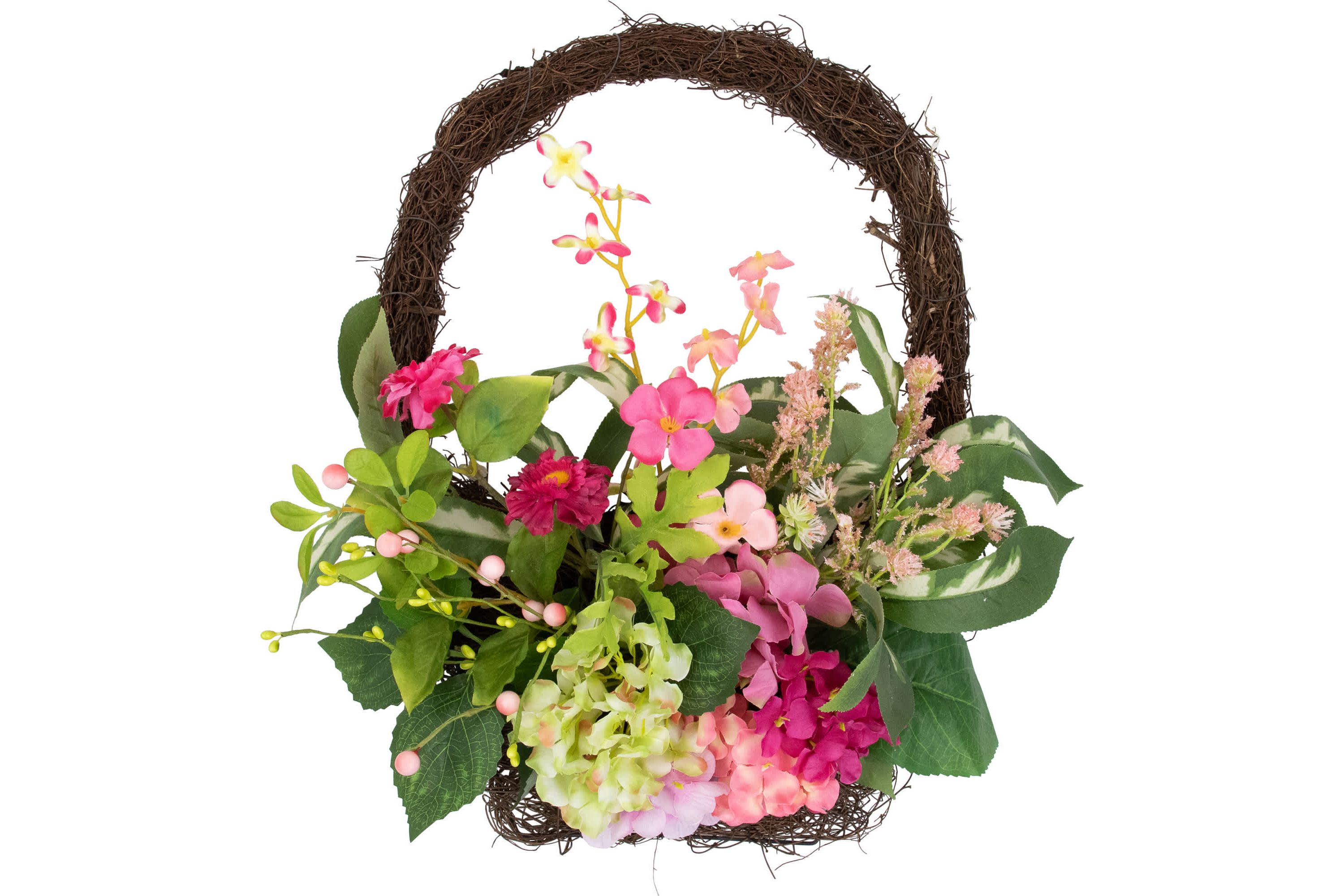 Leafy Hydrangea Floral Spring Hanging Basket - 16"  - Pink