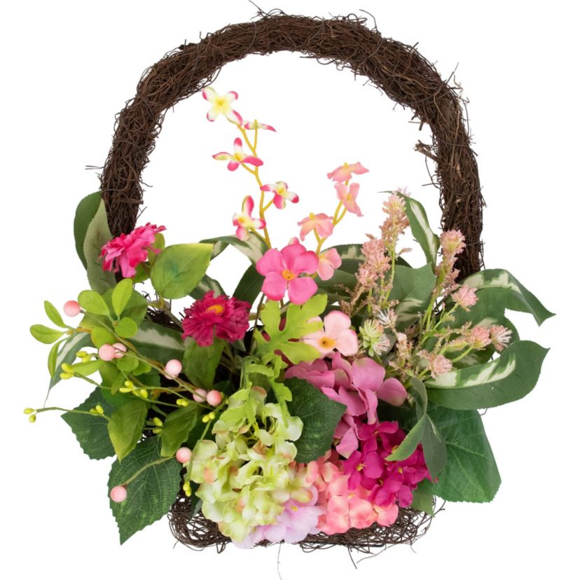 Leafy Hydrangea Floral Spring Hanging Basket - 16"  - Pink