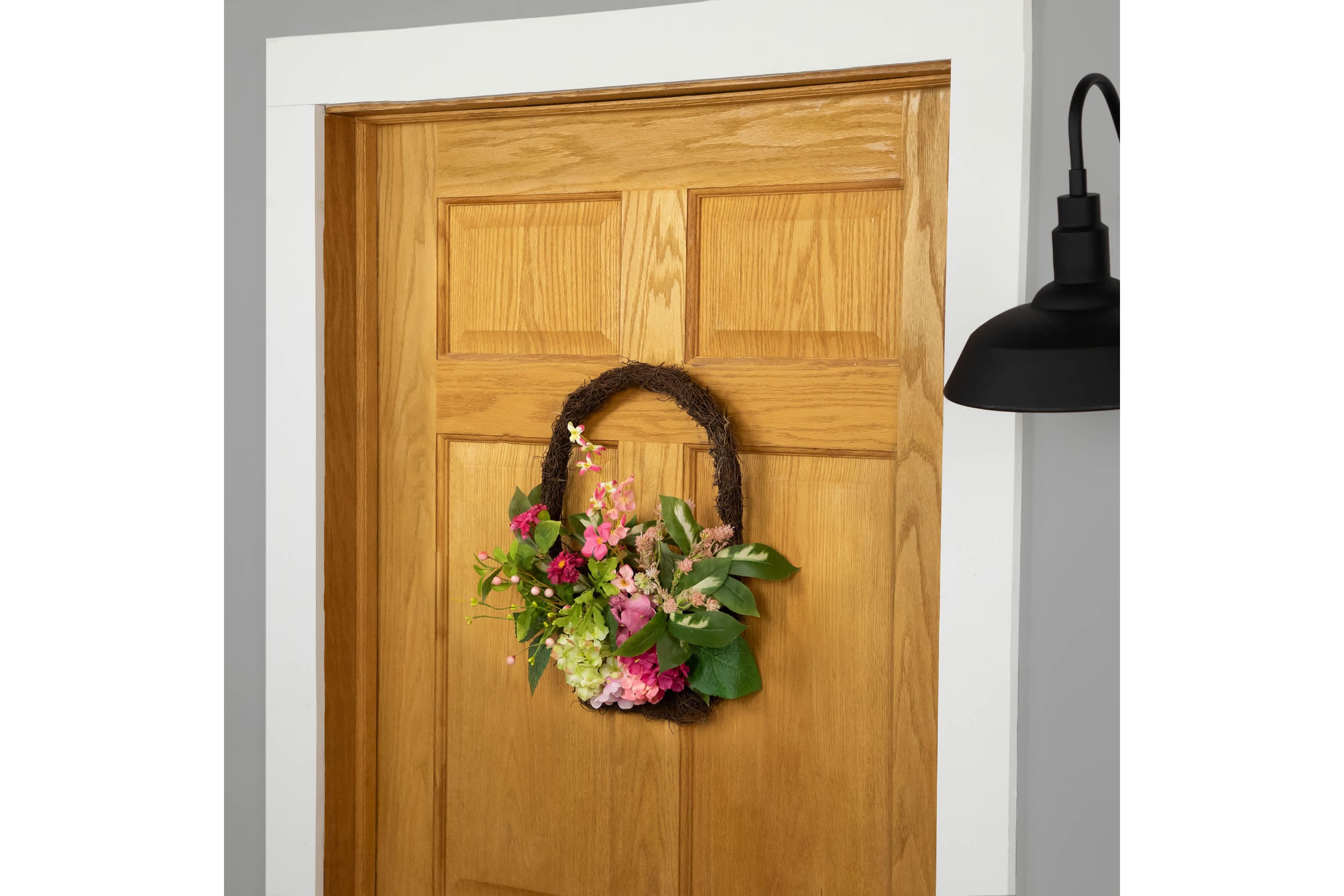 Leafy Hydrangea Floral Spring Hanging Basket - 16"  - Pink
