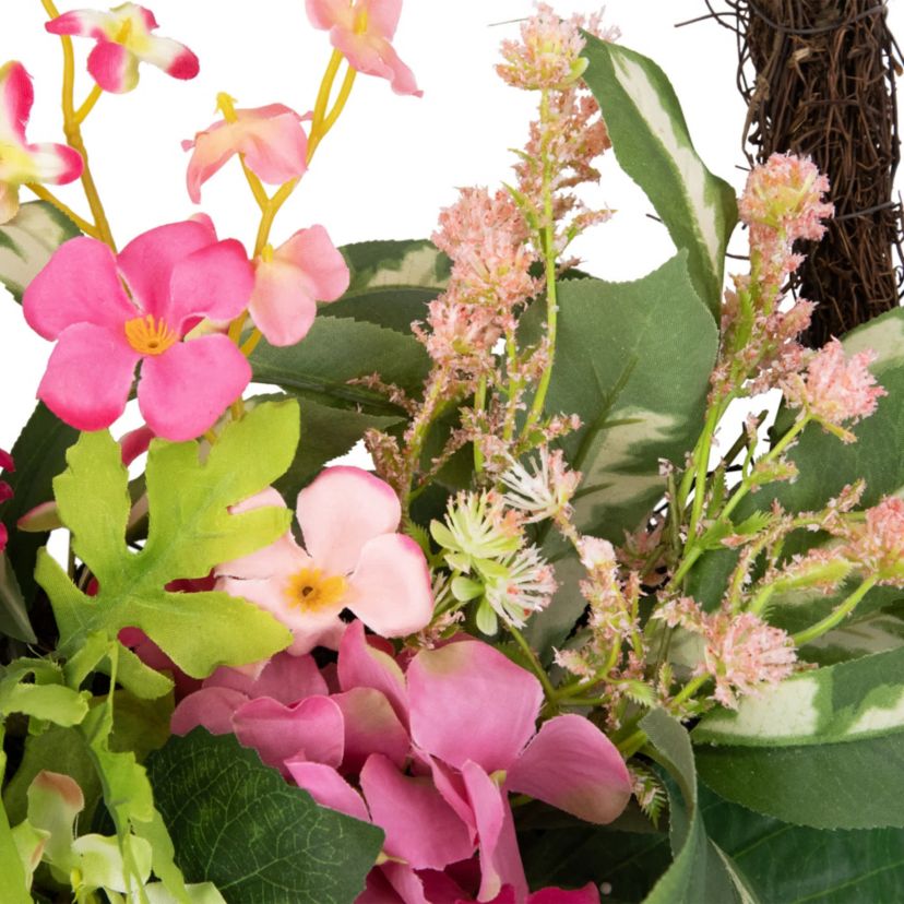 Leafy Hydrangea Floral Spring Hanging Basket - 16"  - Pink