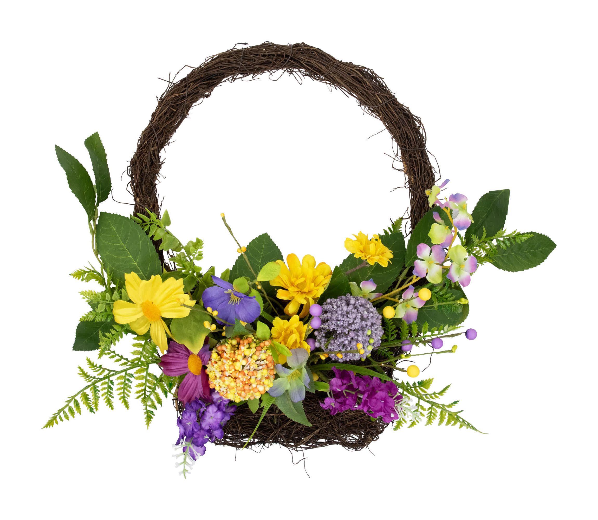 Mixed Wild Flower and Foliage Hanging Spring Wall Basket - 16"