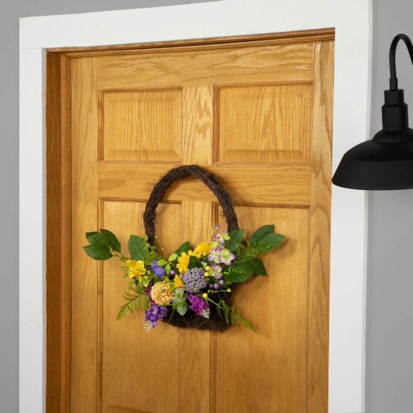 Mixed Wild Flower and Foliage Hanging Spring Wall Basket - 16"
