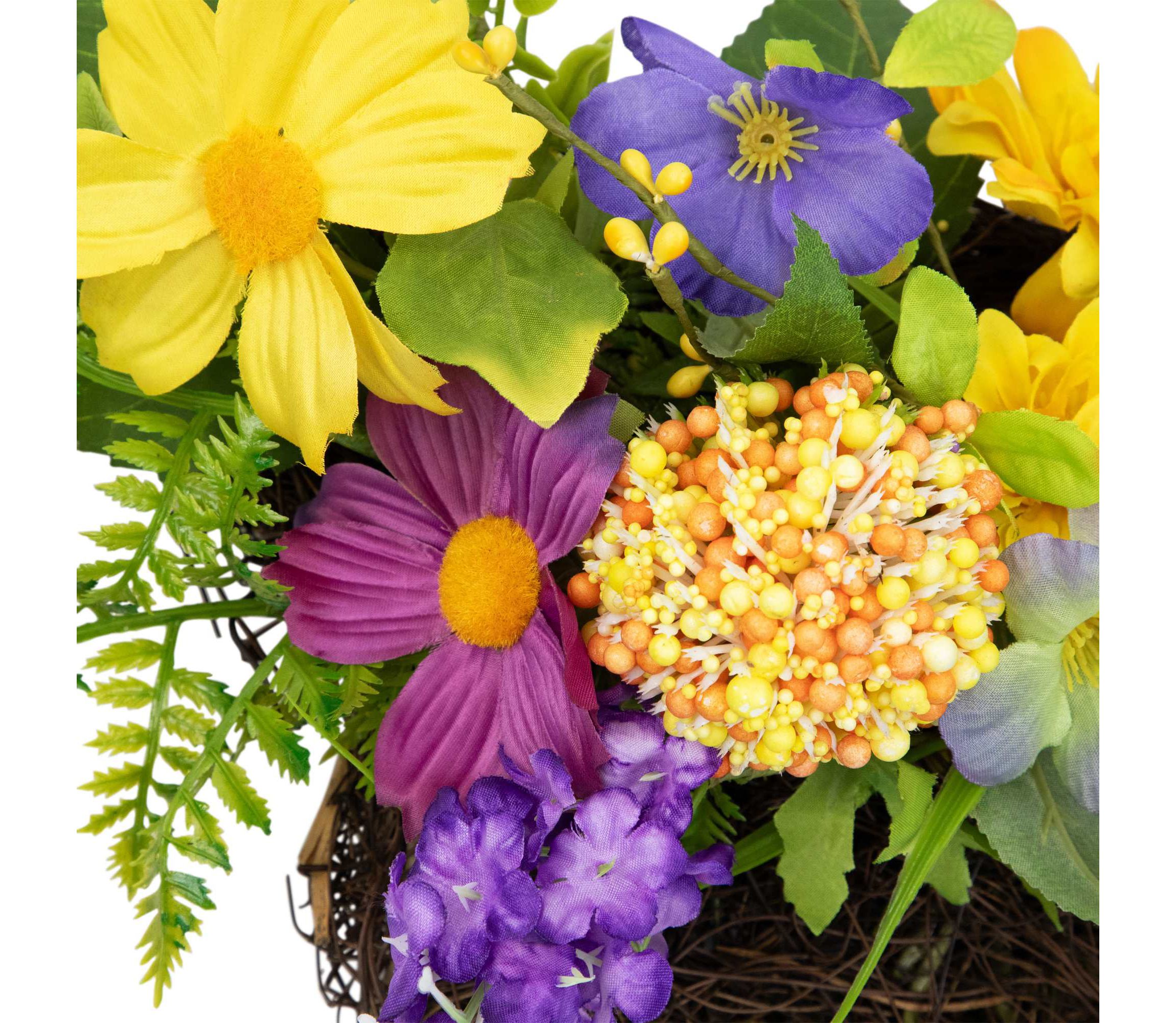 Mixed Wild Flower and Foliage Hanging Spring Wall Basket - 16"