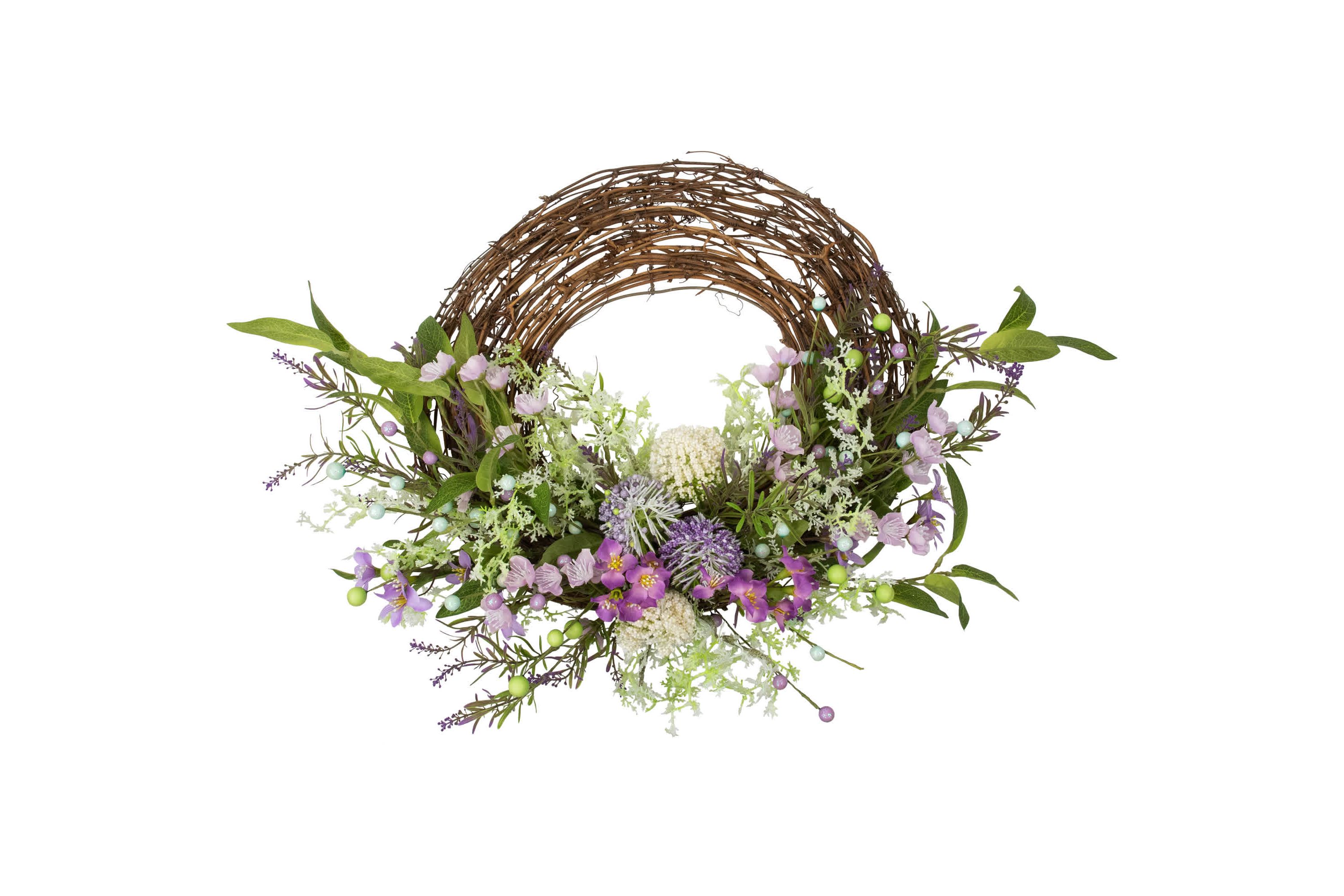 Wildflower and Berry Half Spring Wreath - 24" - Purple