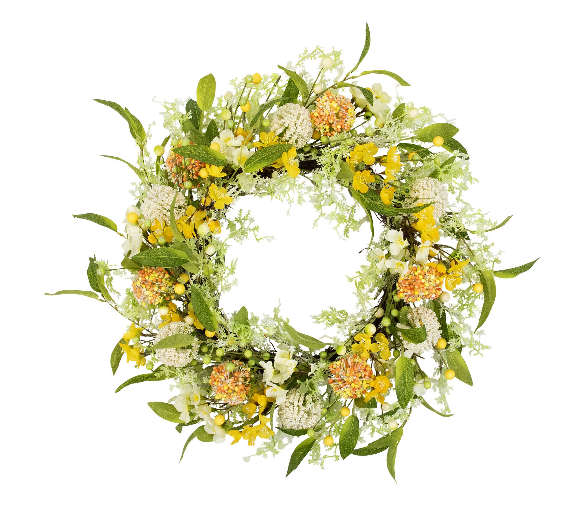 Berry and Thistle Floral Spring Wreath - 26" - Yellow and Orange