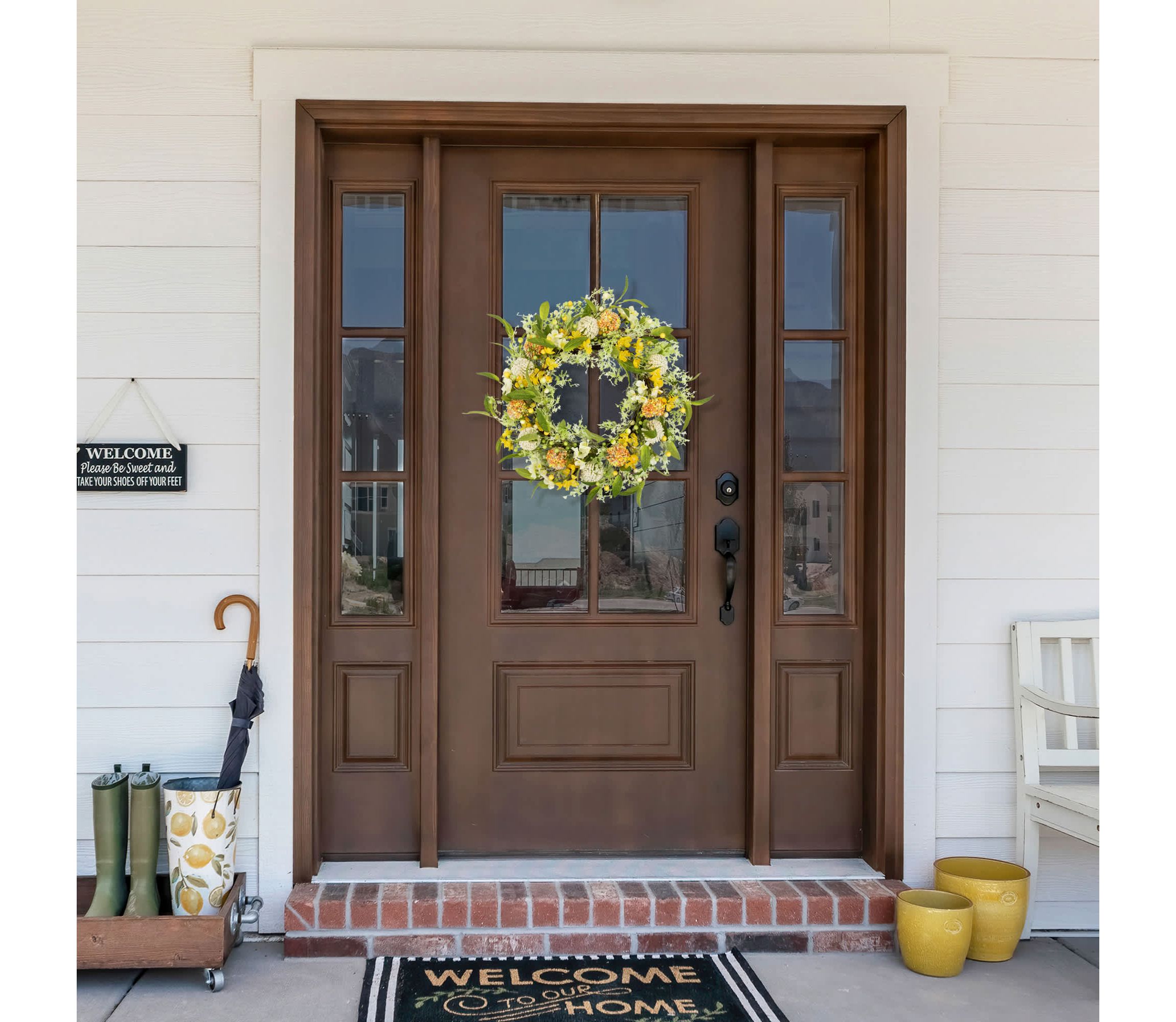 Berry and Thistle Floral Spring Wreath - 26" - Yellow and Orange
