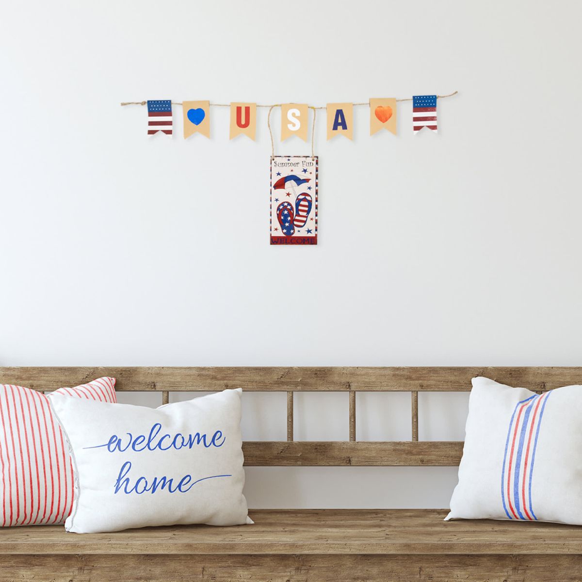 USA Summer Fun Welcome Patriotic Hanging Wall Decoration - 30.5"