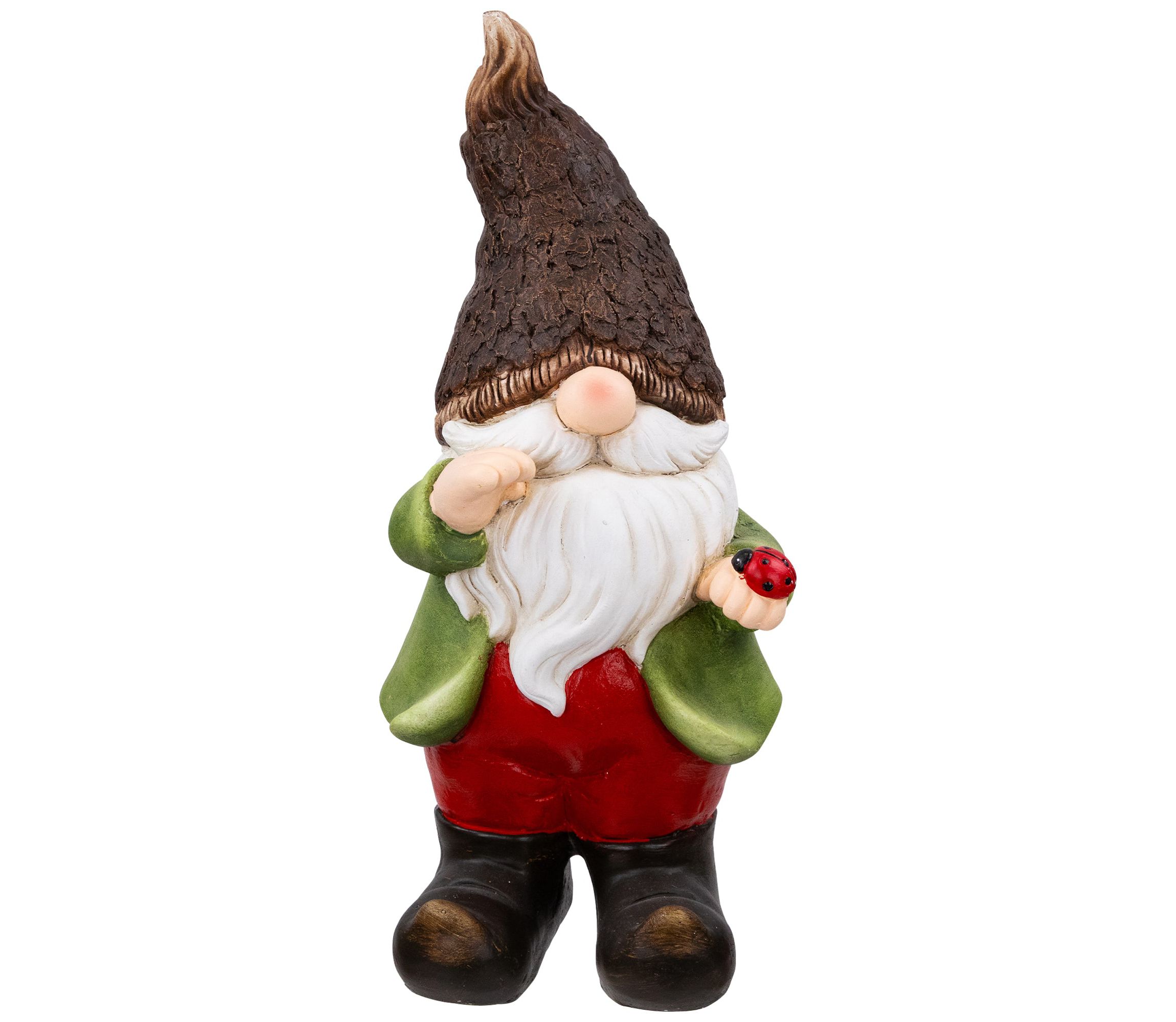 Gnome with Ladybug Outdoor Garden Statue - 15.75"