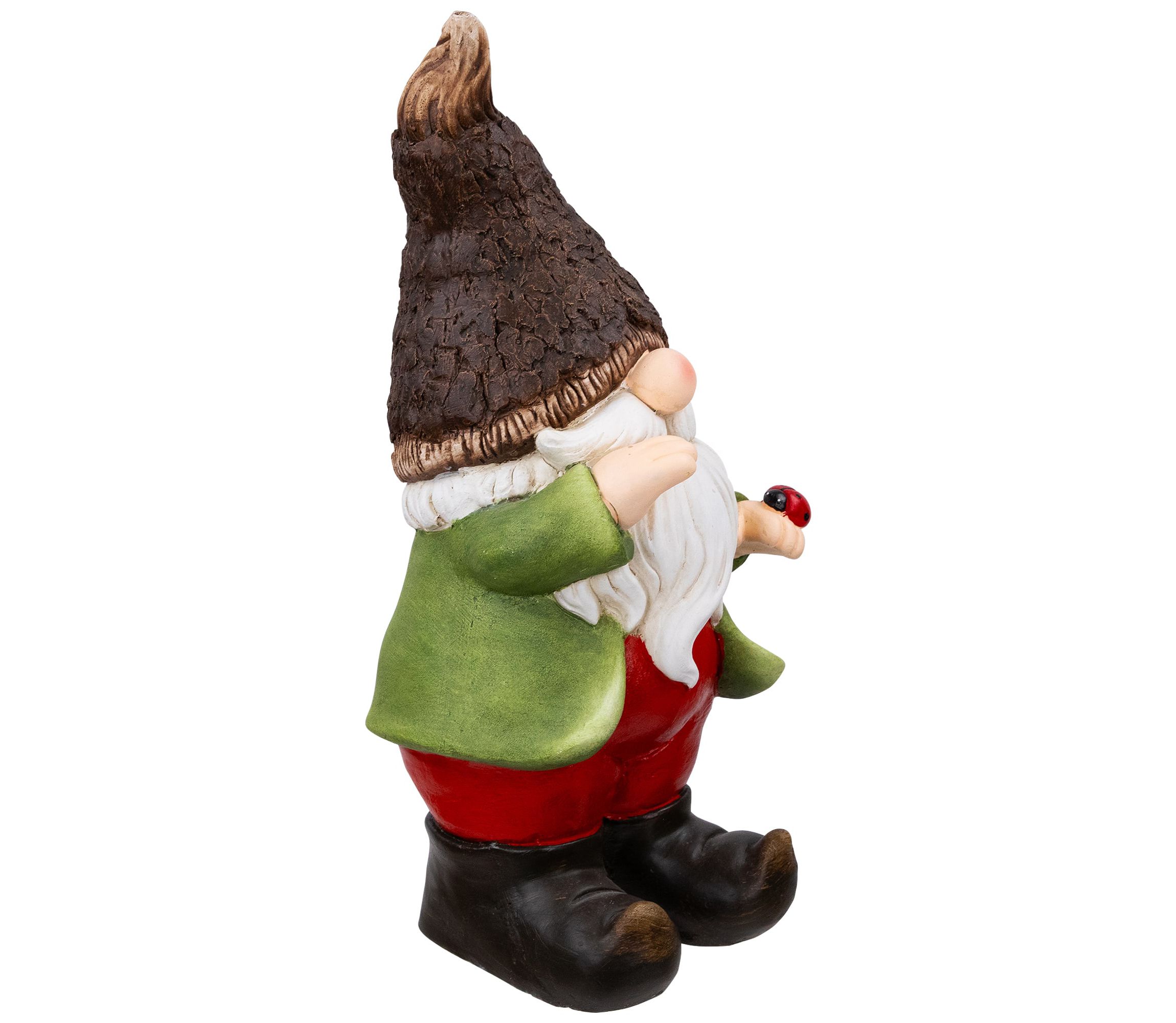 Gnome with Ladybug Outdoor Garden Statue - 15.75"