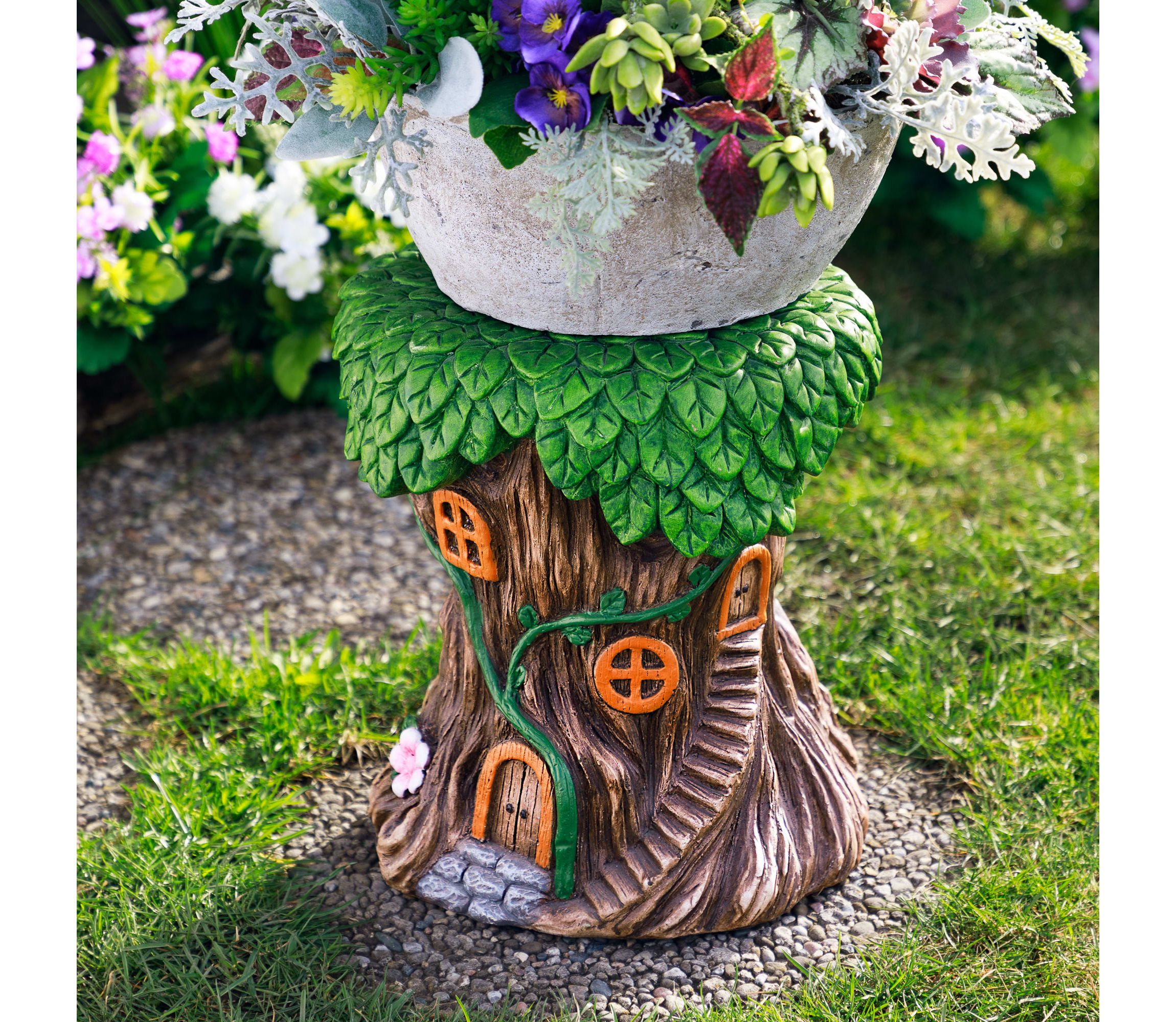 Fairy Tree Stump Outdoor Garden Plant Stand - 13.75"