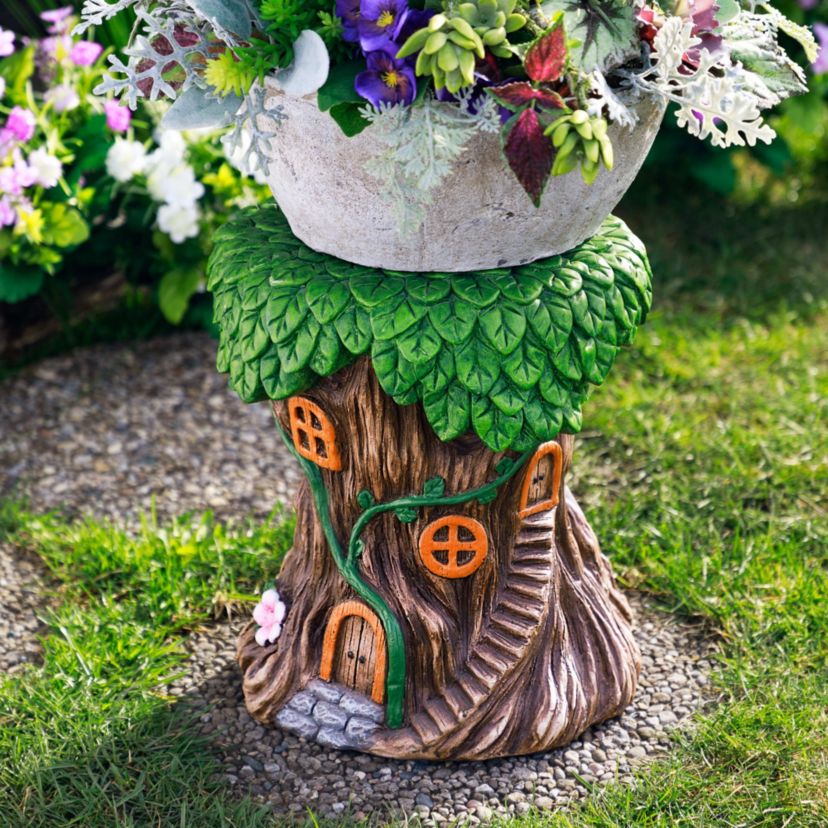 Fairy Tree Stump Outdoor Garden Plant Stand - 13.75"
