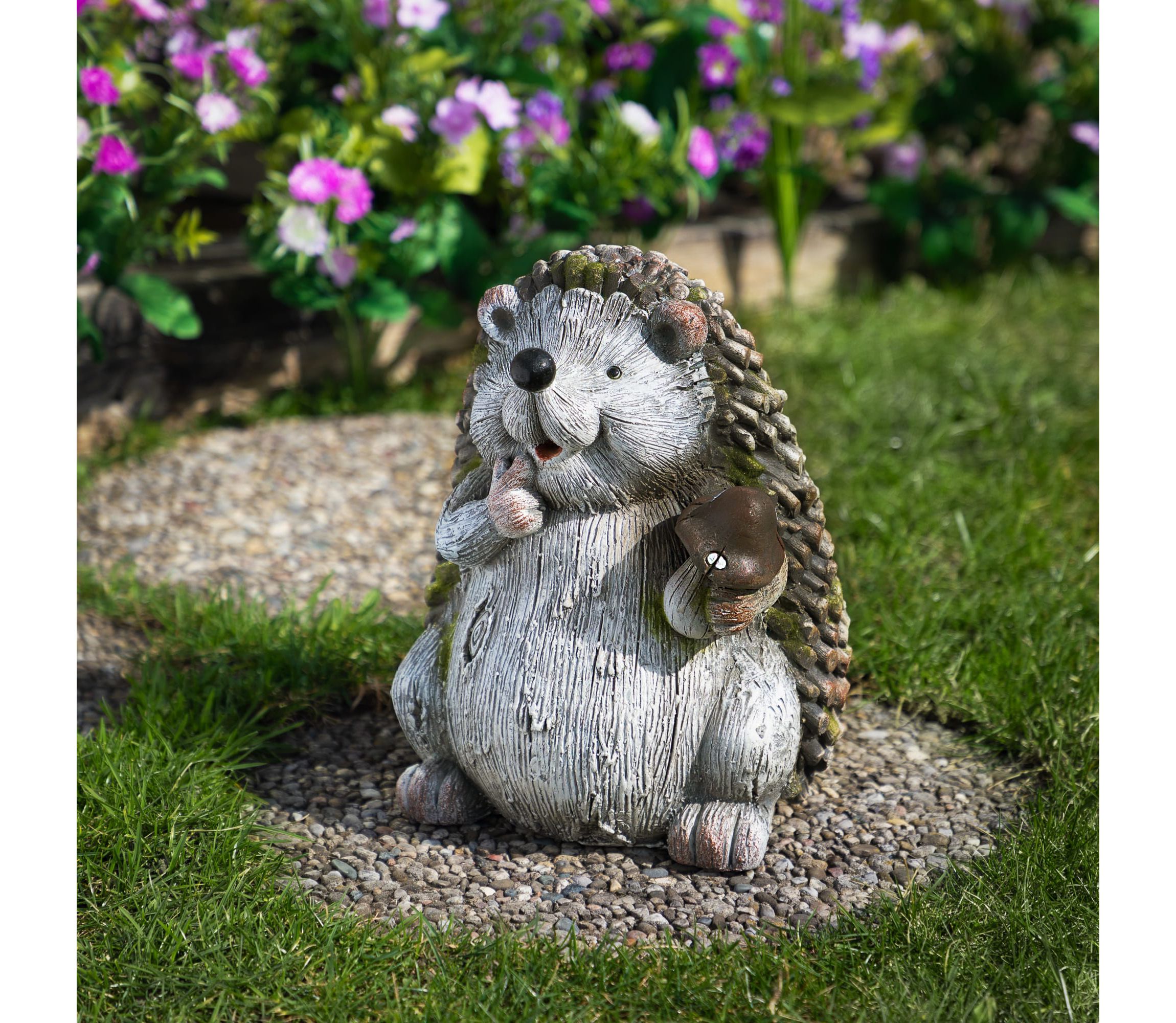 Hedgehog with Mushroom Outdoor Garden Statue - 8.5"