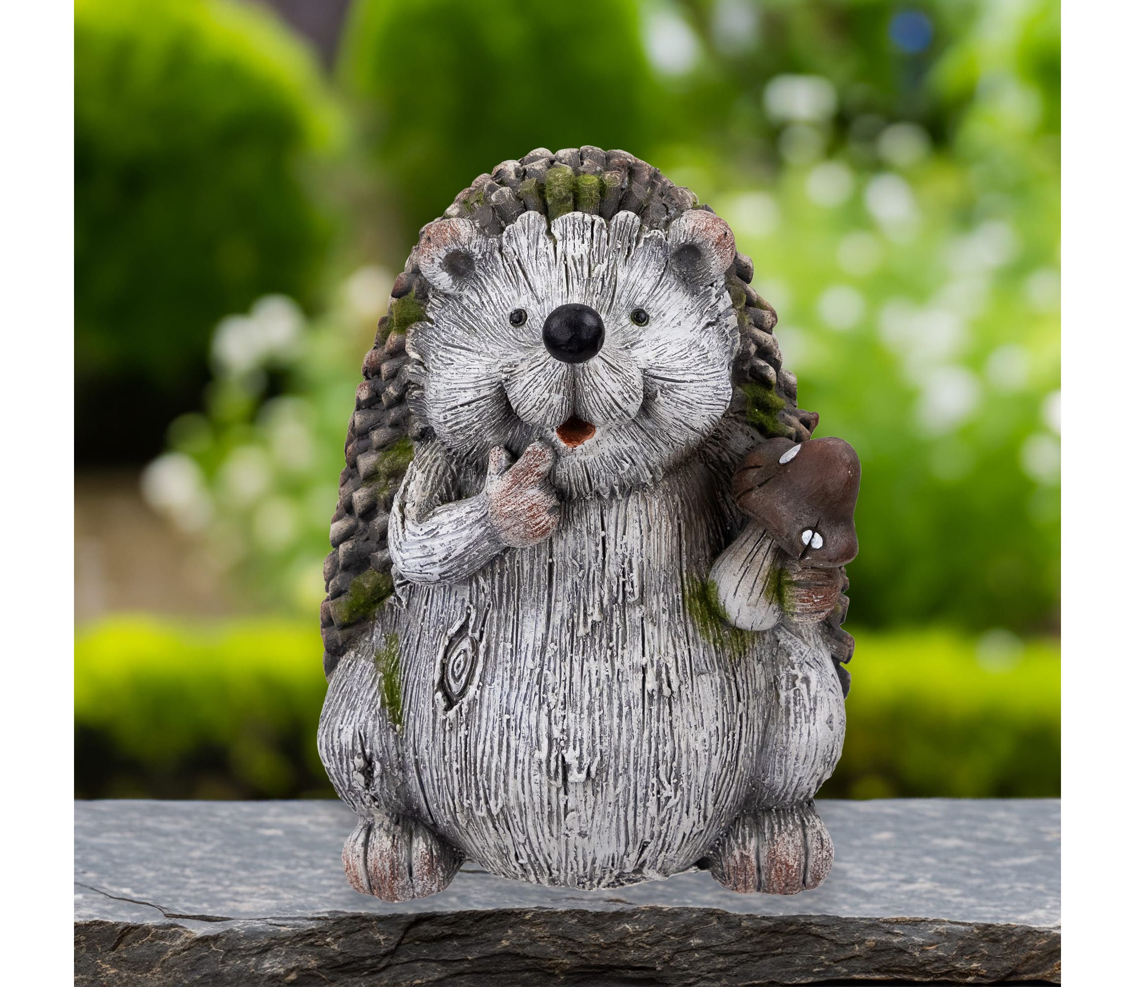 Hedgehog with Mushroom Outdoor Garden Statue - 8.5"