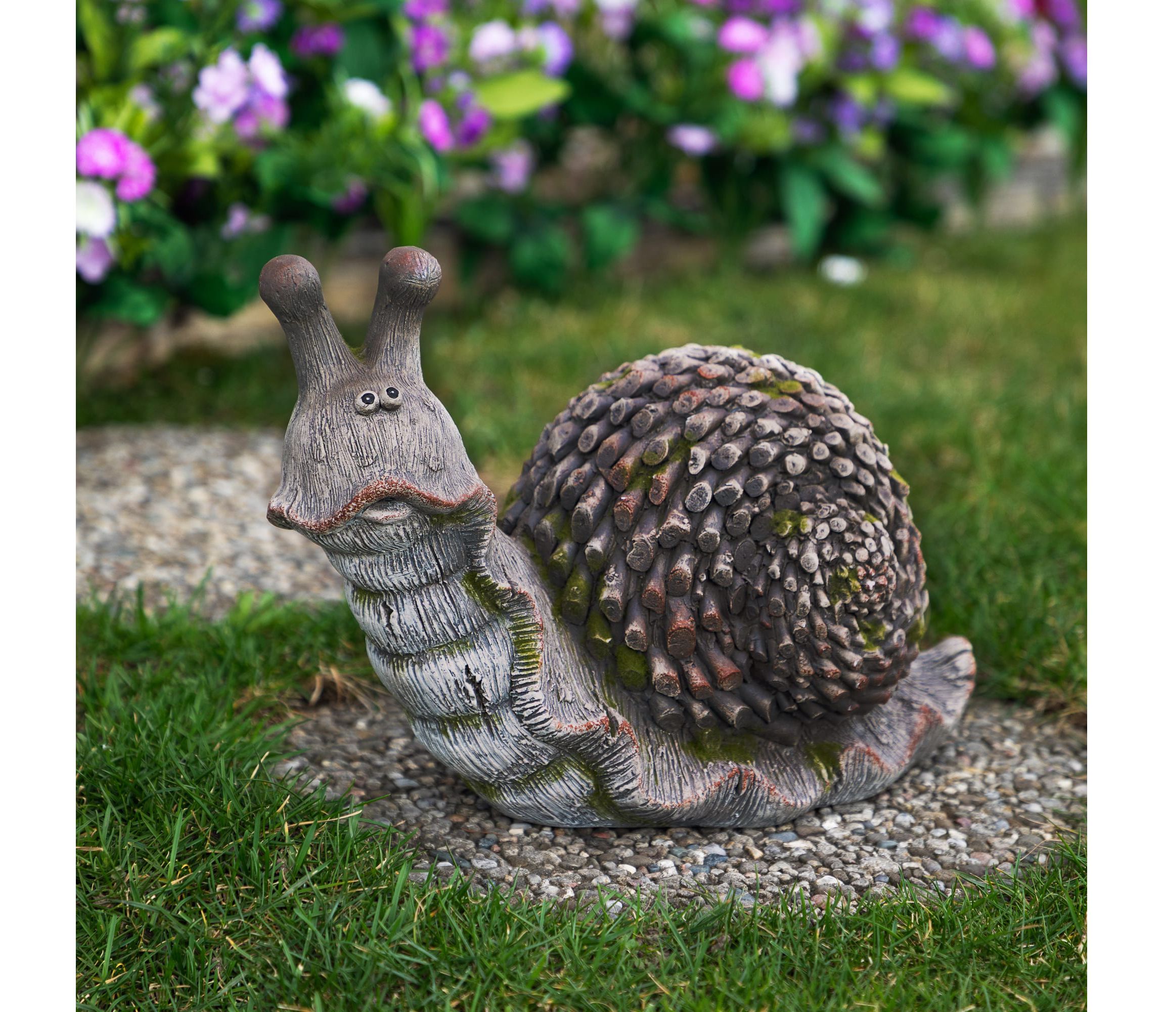 Slowpoke Snail Outdoor Garden Statue - 15"