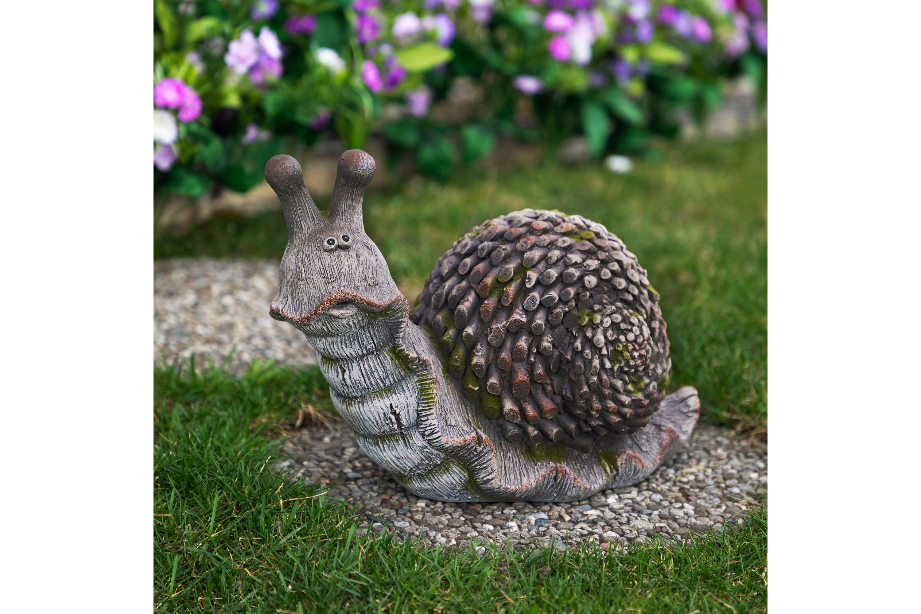 Slowpoke Snail Outdoor Garden Statue - 15"