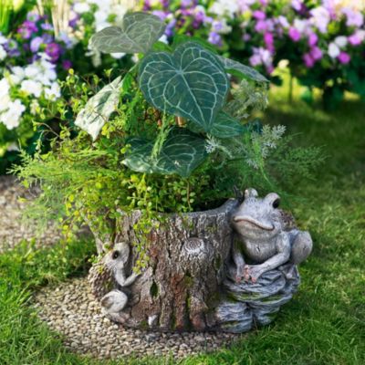 Frogs on Tree Stump Outdoor Garden Planter - 9"