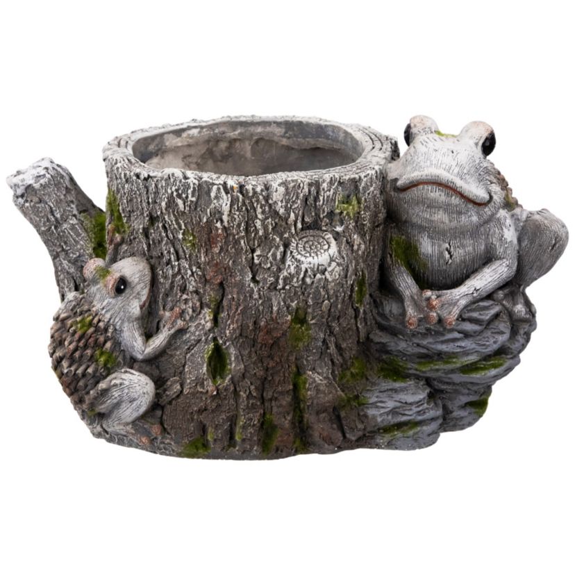 Frogs on Tree Stump Outdoor Garden Planter - 9"