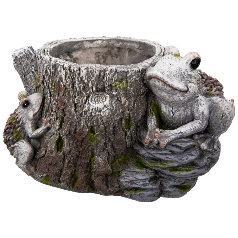 Frogs on Tree Stump Outdoor Garden Planter - 9"