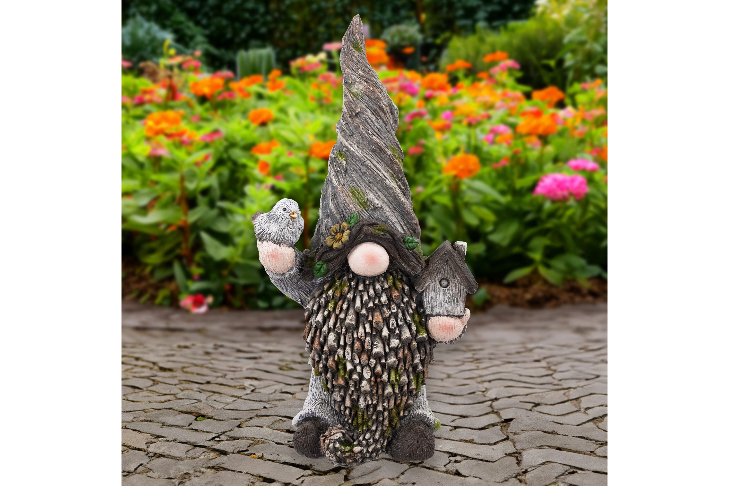 Gnome with Bird House Outdoor Garden Statue - 26.25"