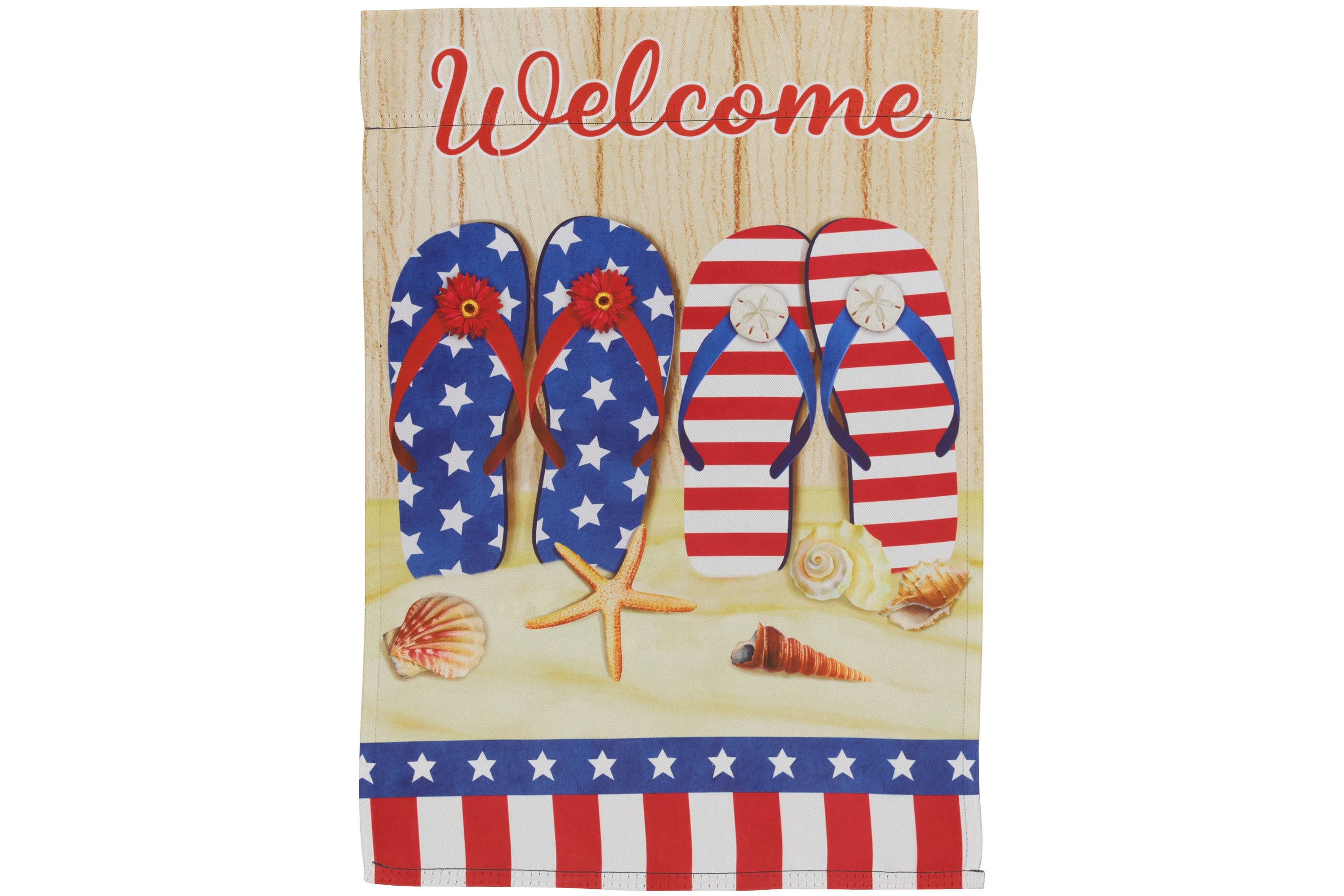 Sandy Beach "Welcome" Patriotic Outdoor Garden Flag - 18" x 12.5"