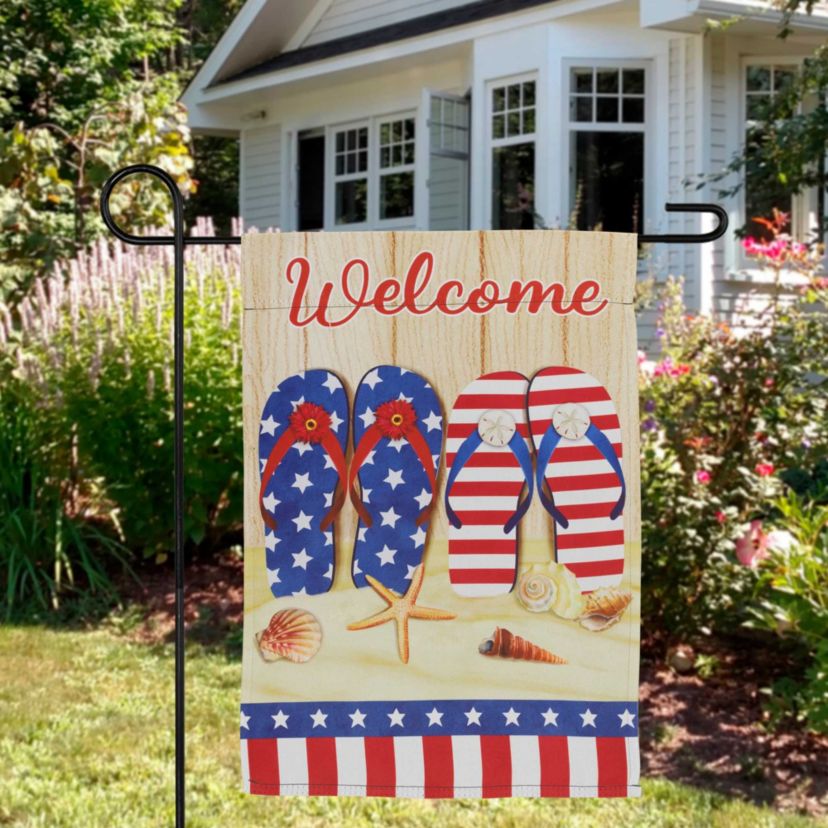 Sandy Beach "Welcome" Patriotic Outdoor Garden Flag - 18" x 12.5"