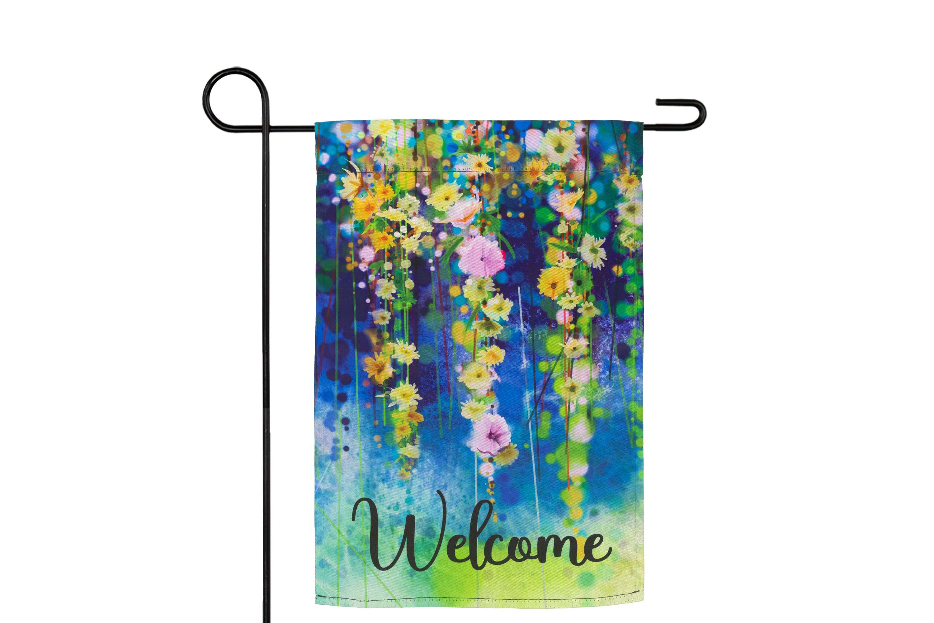 Watercolor Floral "Welcome" Outdoor Garden Flag 18" x 12.5"