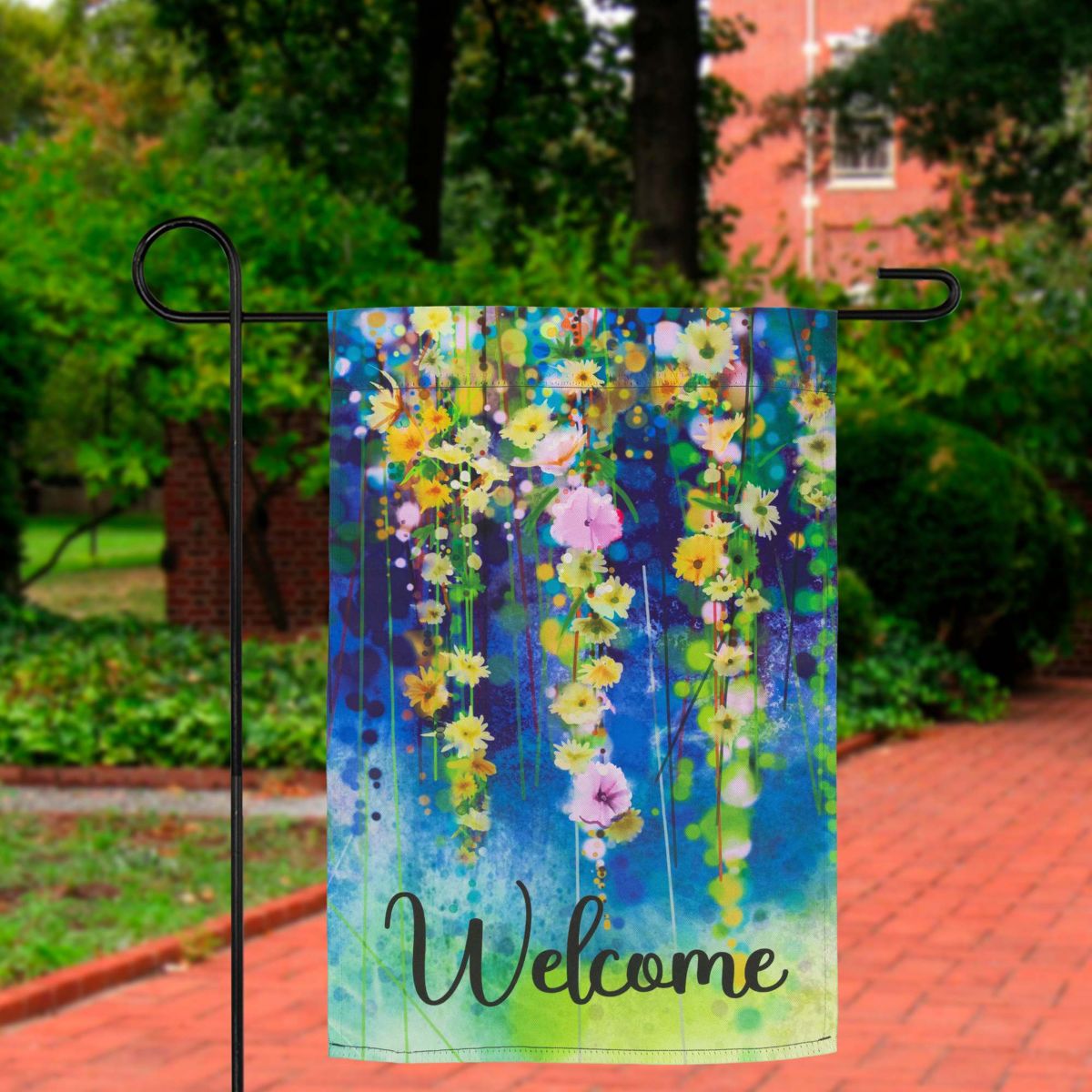 Watercolor Floral "Welcome" Outdoor Garden Flag 18" x 12.5"
