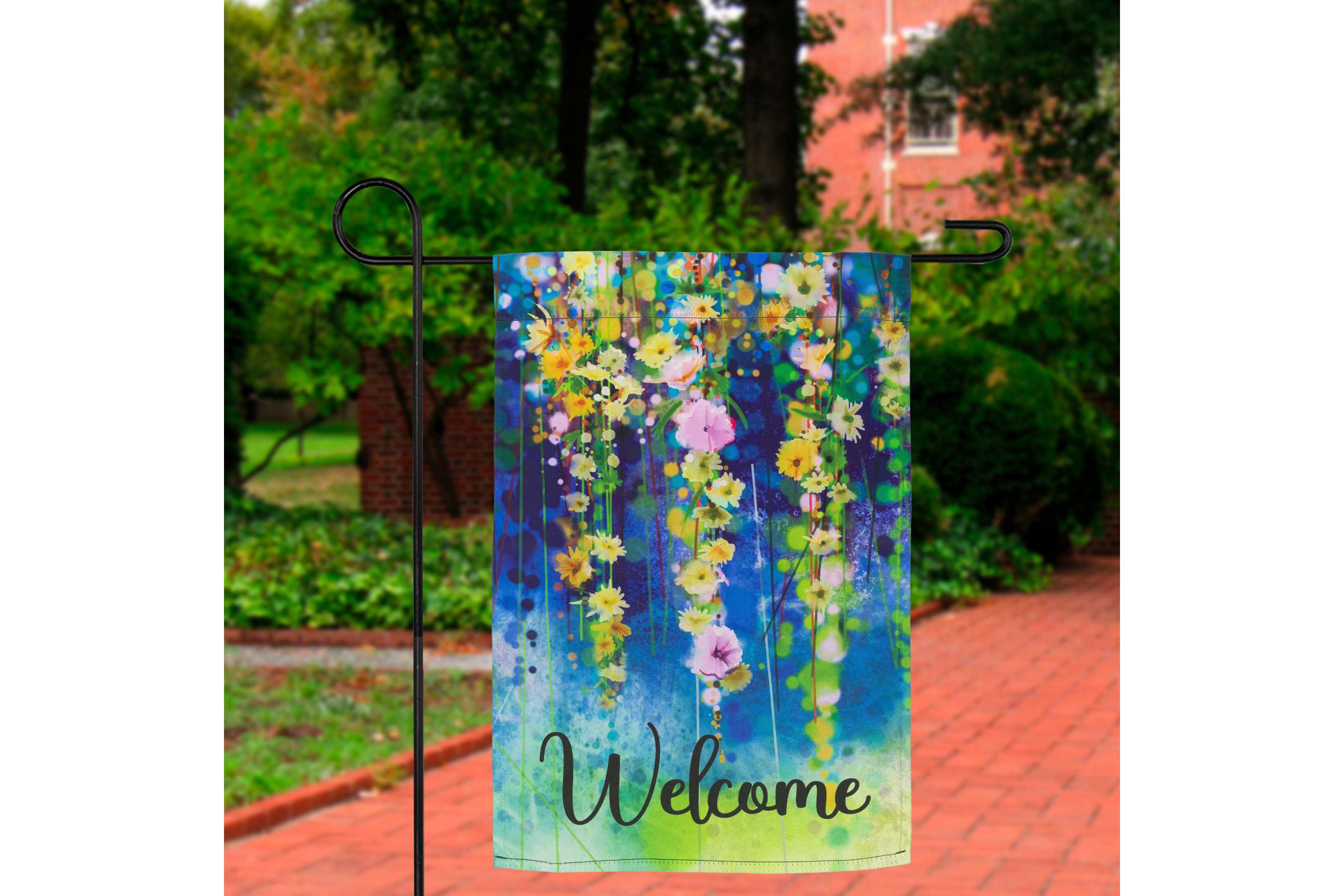Watercolor Floral "Welcome" Outdoor Garden Flag 18" x 12.5"