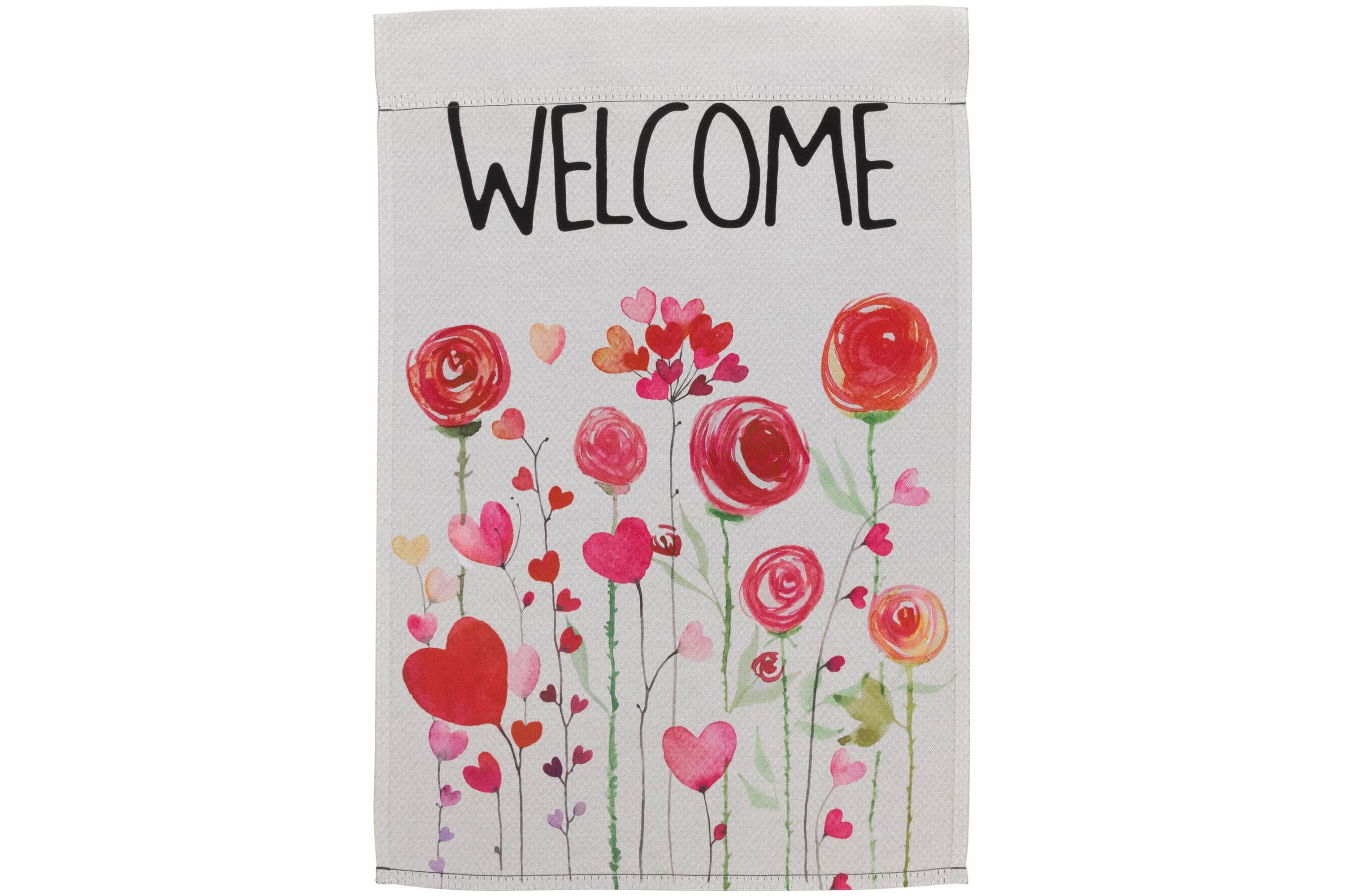 Roses and Hearts Floral "Welcome" Outdoor Garden Flag 18" x 12.5"