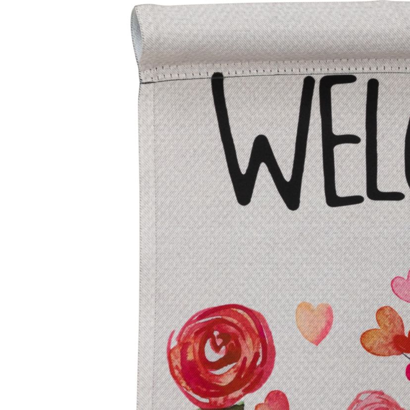 Roses and Hearts Floral "Welcome" Outdoor Garden Flag 18" x 12.5"