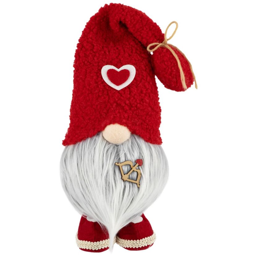 Valentines Day Gnome Figurine with Bow and Arrow - 19.5" - Red