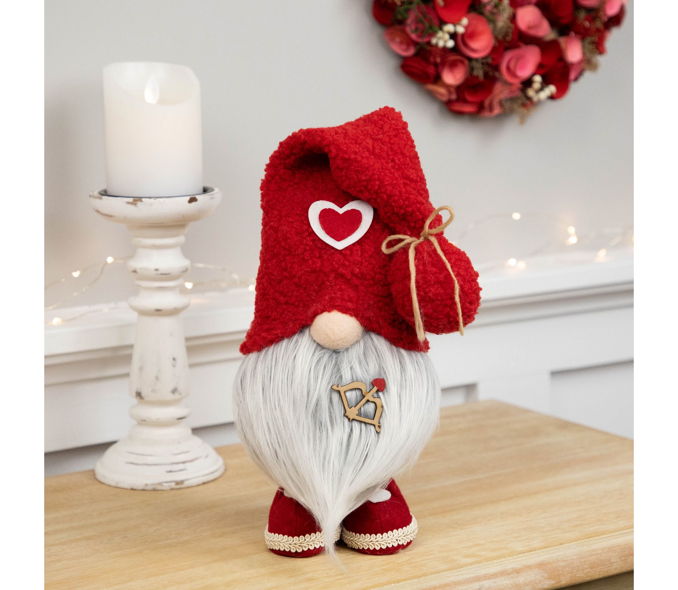 Valentines Day Gnome Figurine with Bow and Arrow - 19.5" - Red