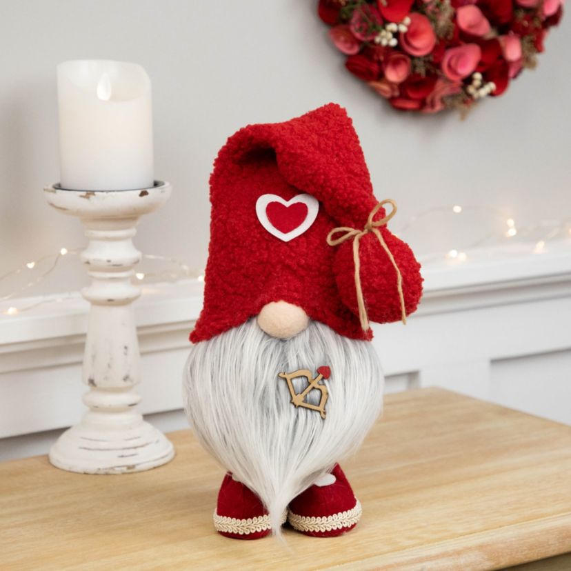Valentines Day Gnome Figurine with Bow and Arrow - 19.5" - Red