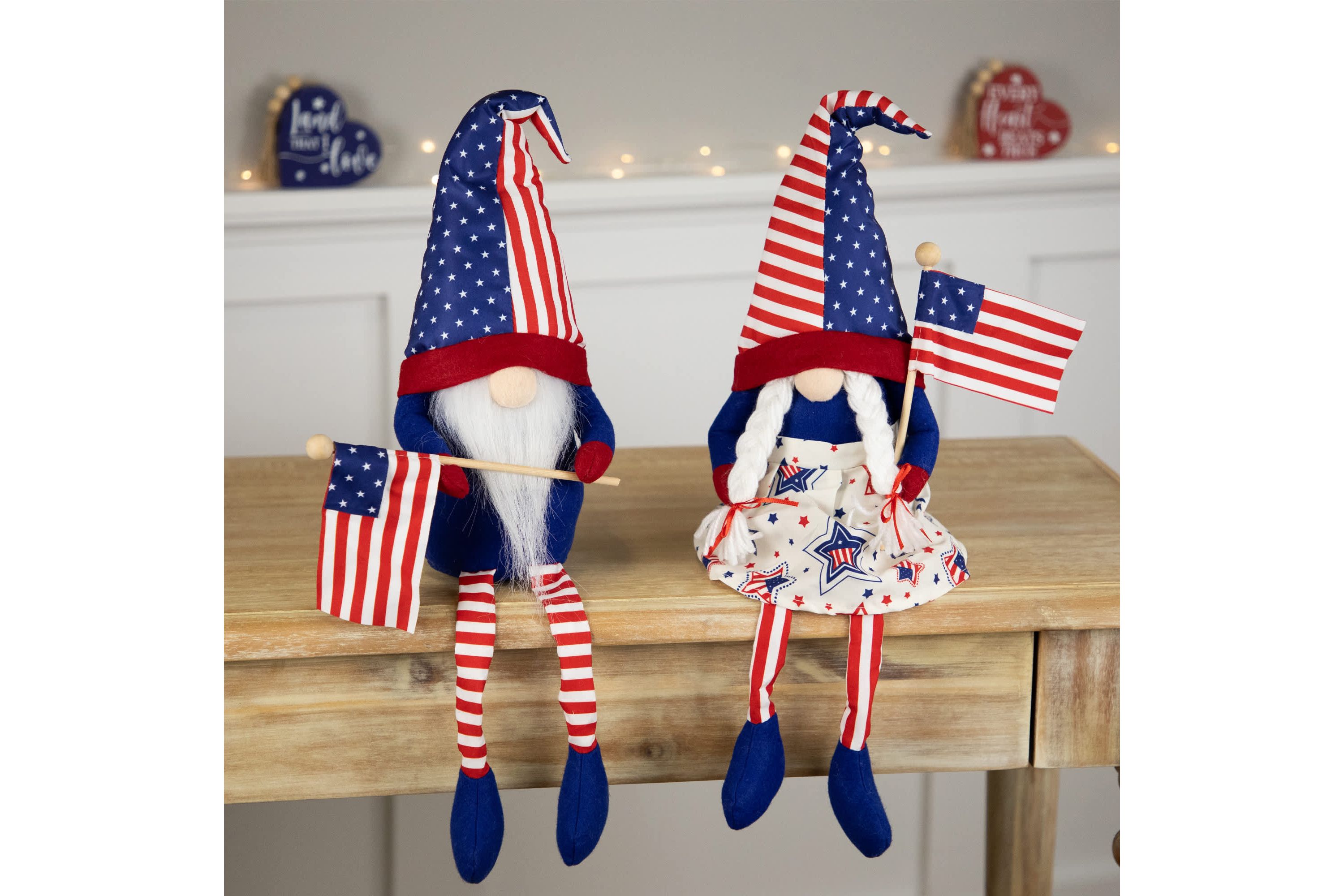 Stars and Stripes Patriotic Gnomes with Dangling Legs - 21.25" - Set of 2