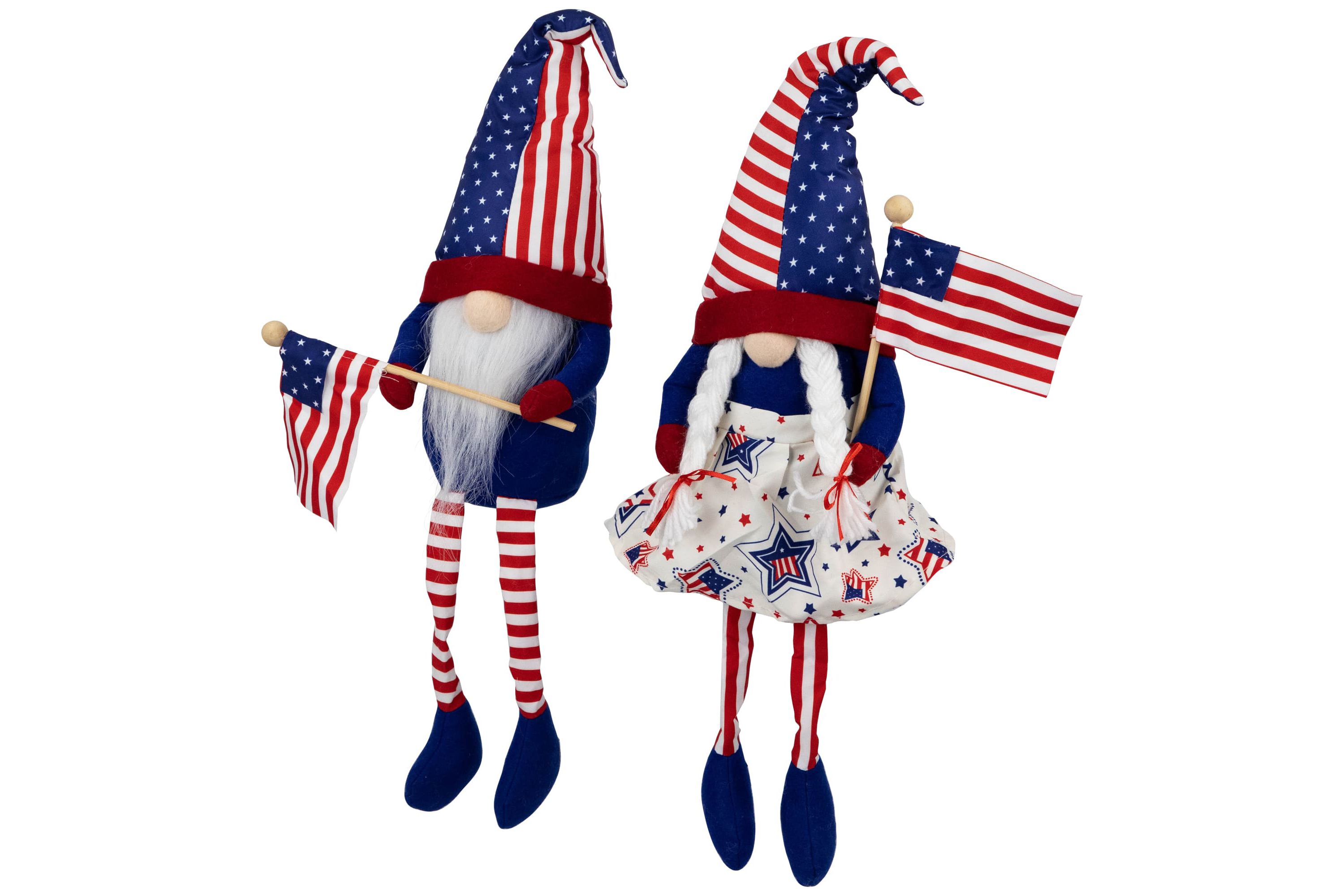 Stars and Stripes Patriotic Gnomes with Dangling Legs - 21.25" - Set of 2