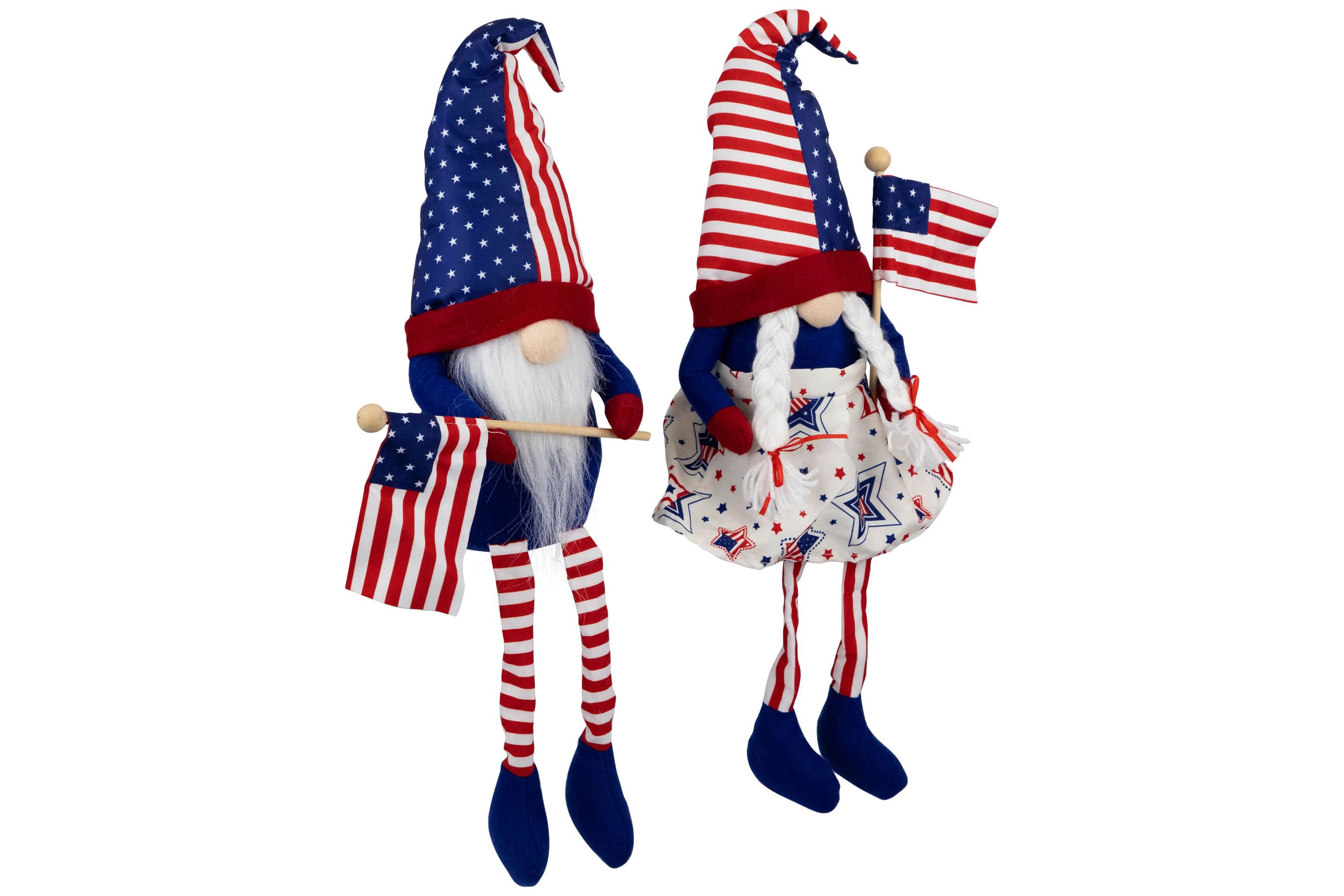 Stars and Stripes Patriotic Gnomes with Dangling Legs - 21.25" - Set of 2
