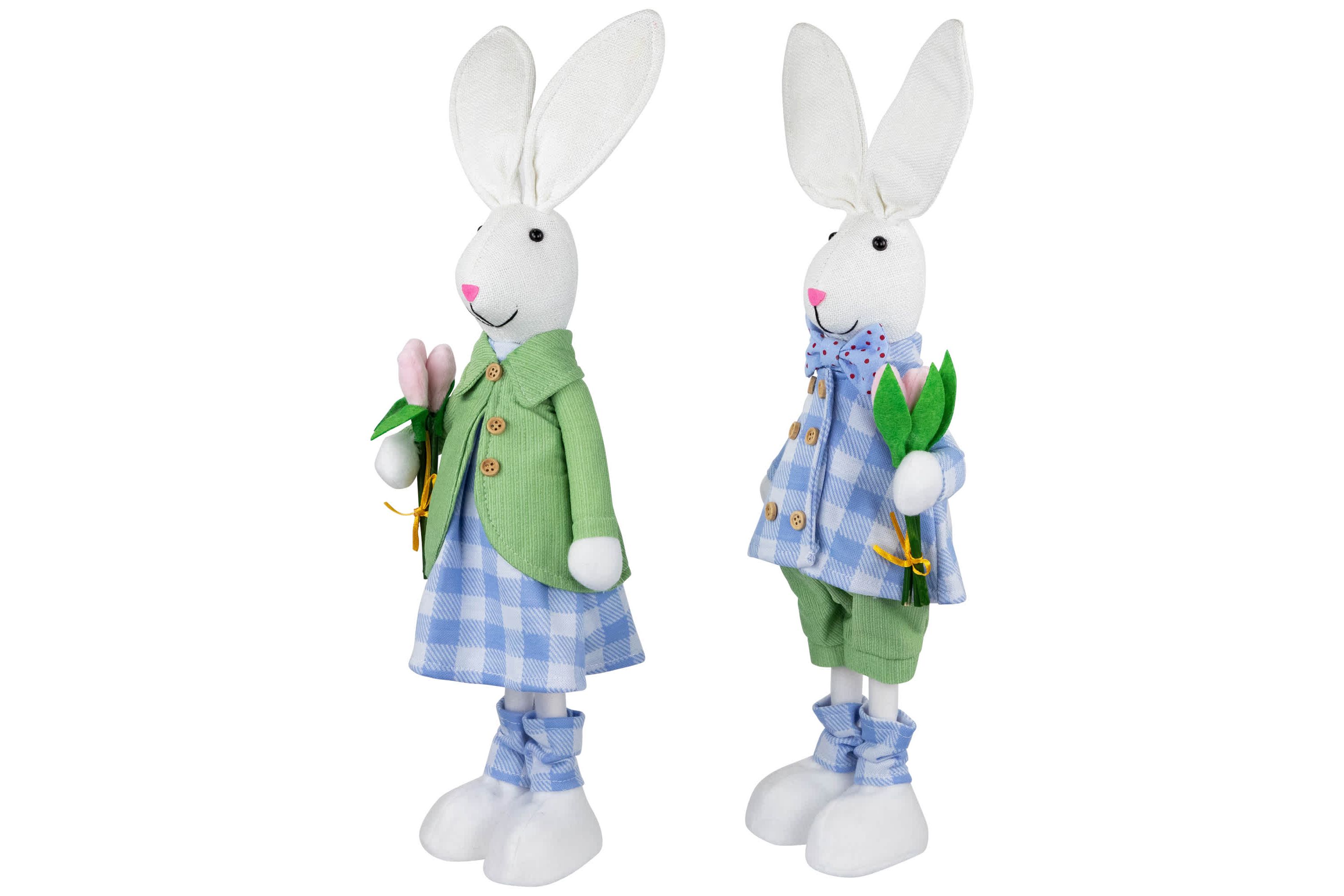 Bunny Couple in Matching Checkered Outfits Easter Figures - 18.75" - Set of 2