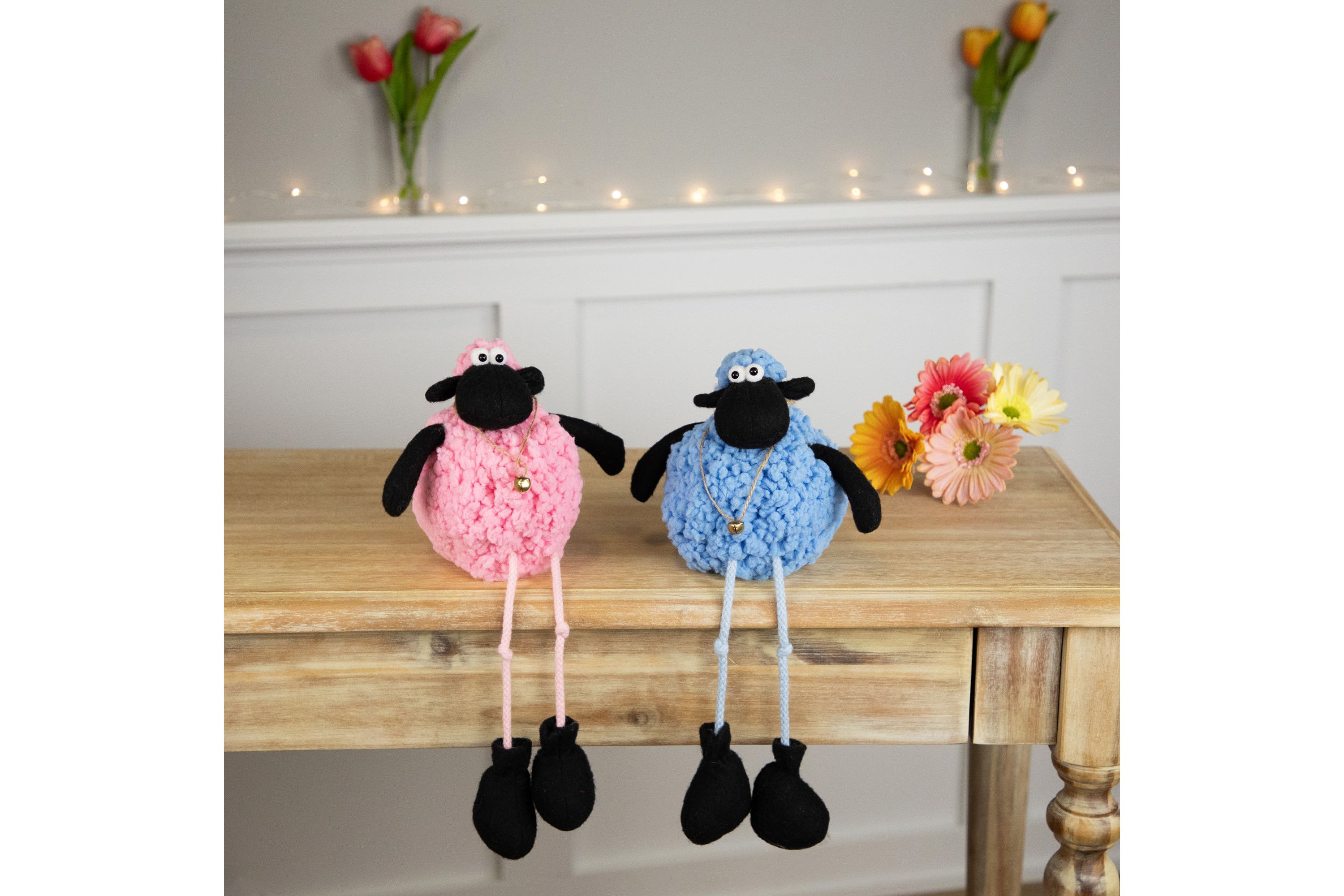 Set of 2 Boy and Girl Plush Lamb Easter Figurines 12"