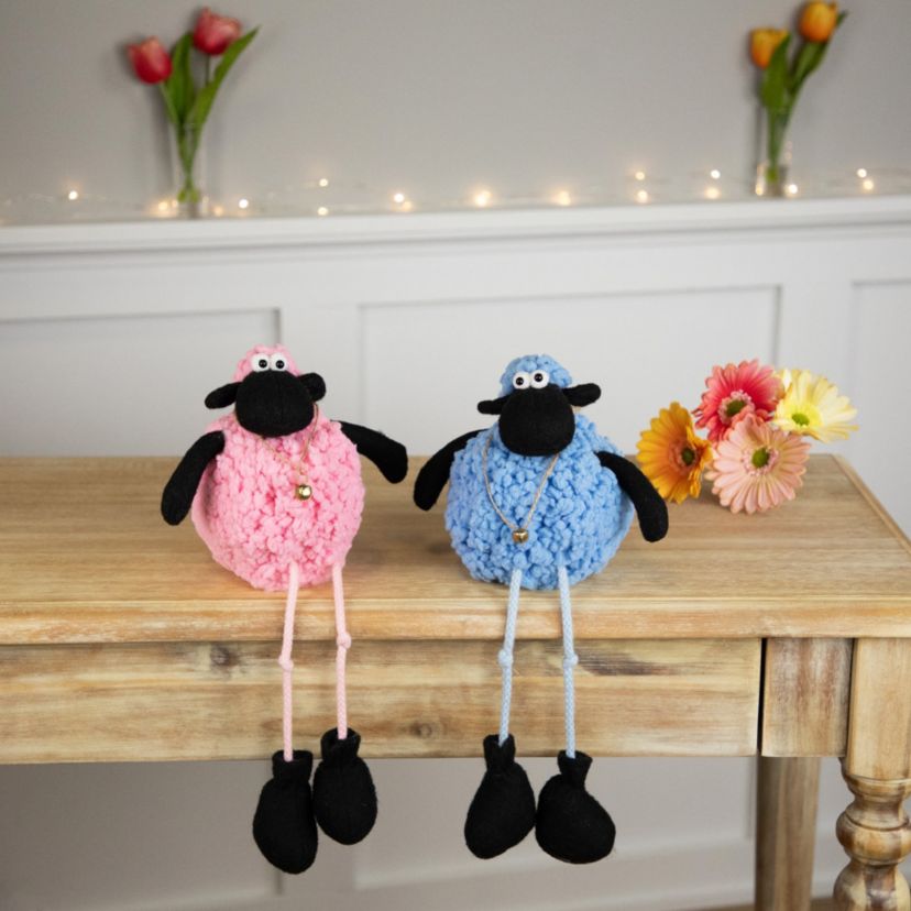 Set of 2 Boy and Girl Plush Lamb Easter Figurines 12"