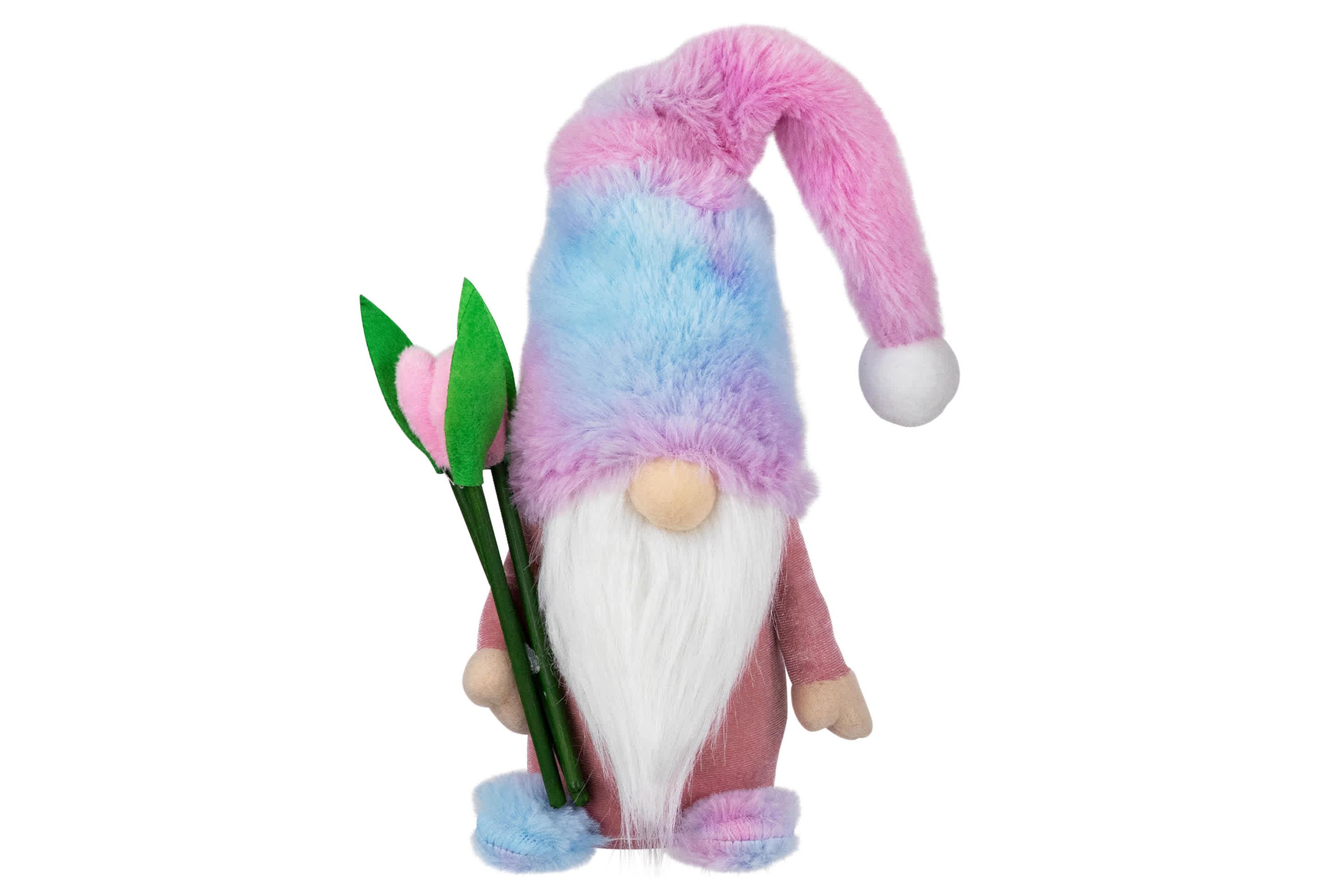 Gnome Boy with Tulips Spring Figurine - 15" - Purple and Blue
