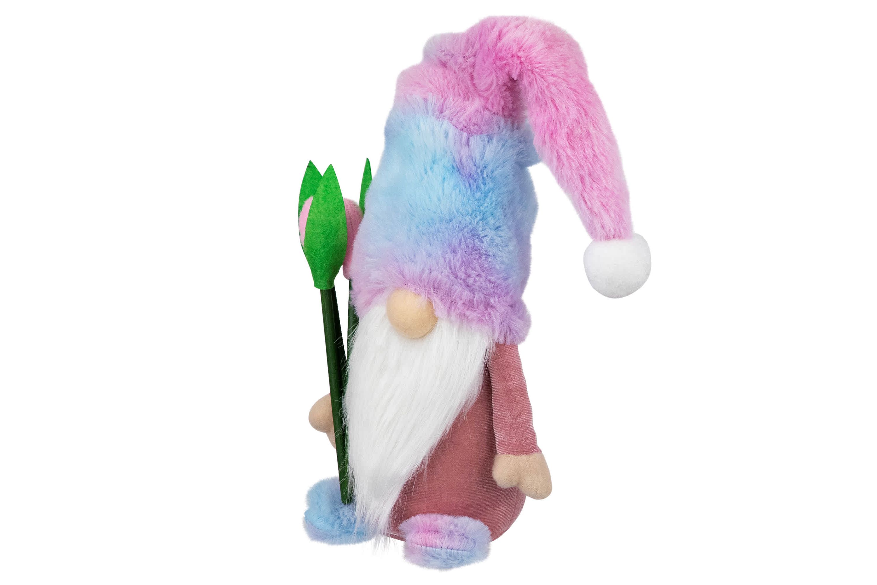 Gnome Boy with Tulips Spring Figurine - 15" - Purple and Blue