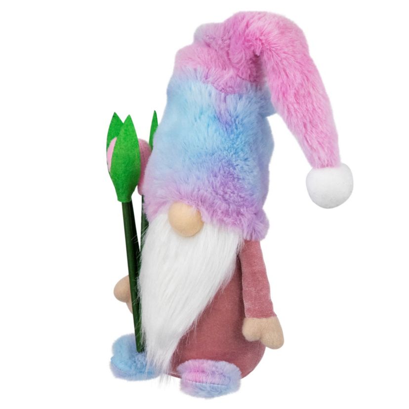 Gnome Boy with Tulips Spring Figurine - 15" - Purple and Blue