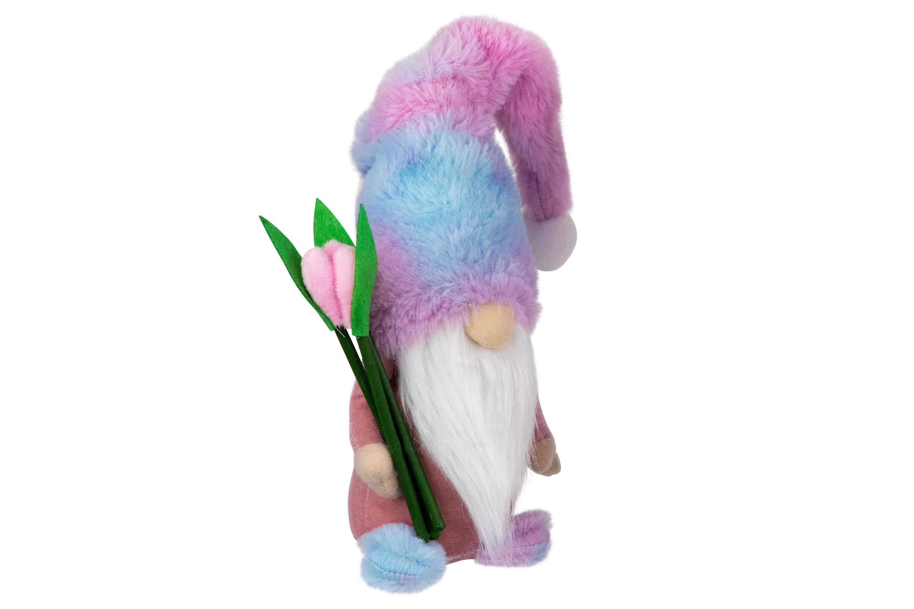 Gnome Boy with Tulips Spring Figurine - 15" - Purple and Blue