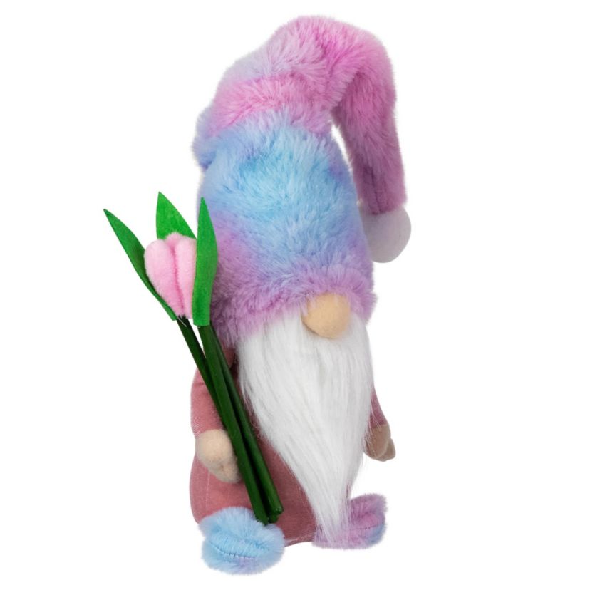 Gnome Boy with Tulips Spring Figurine - 15" - Purple and Blue