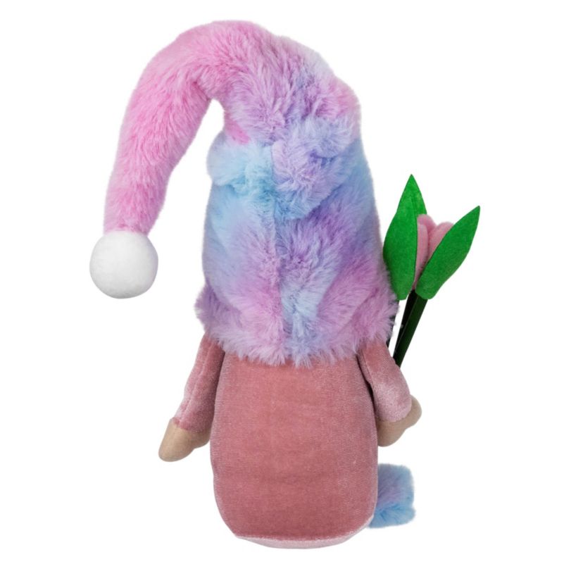 Gnome Boy with Tulips Spring Figurine - 15" - Purple and Blue