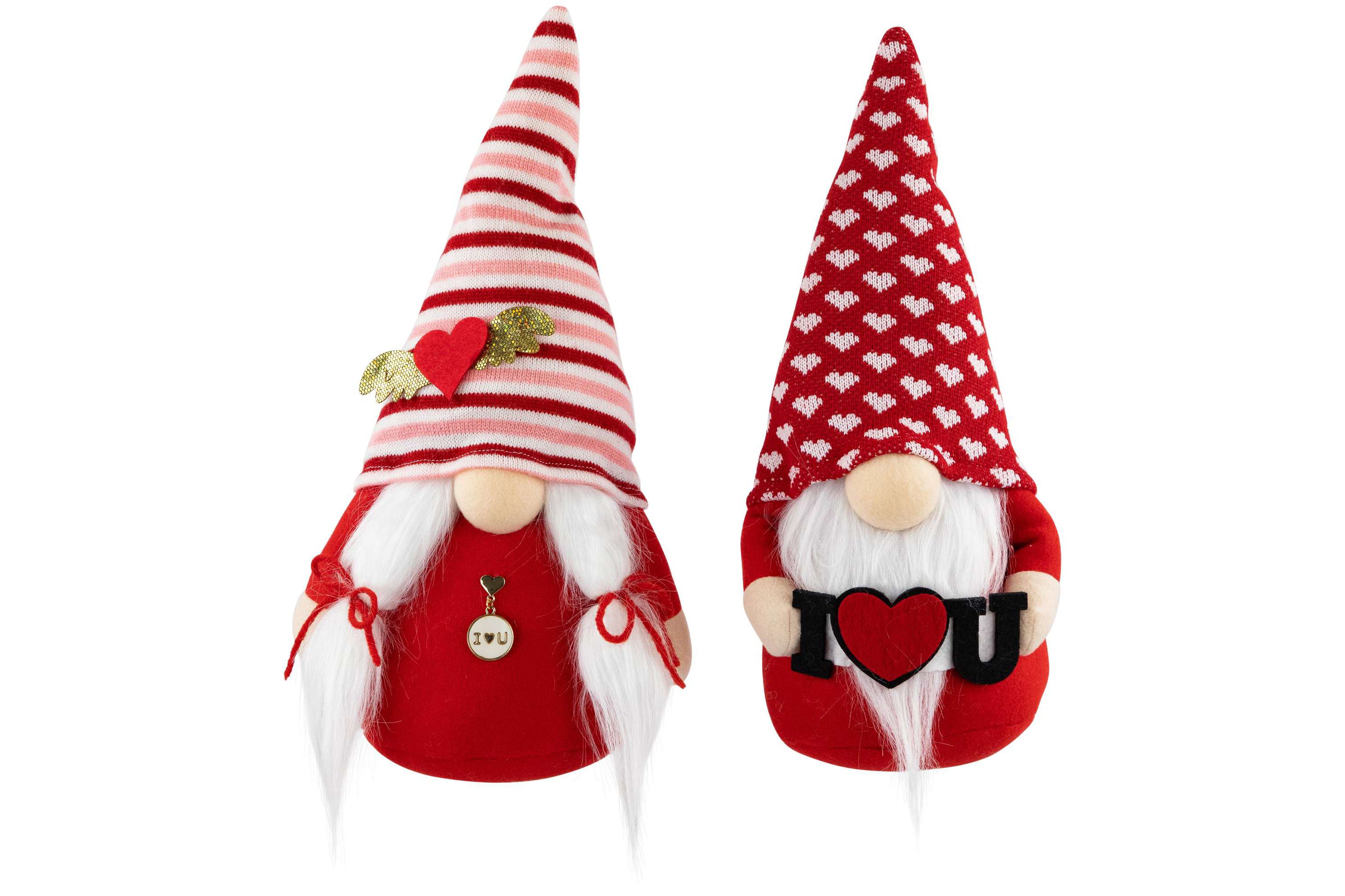 Plush "I Heart U" Valentines Day Gnomes  -12" - Set of 2