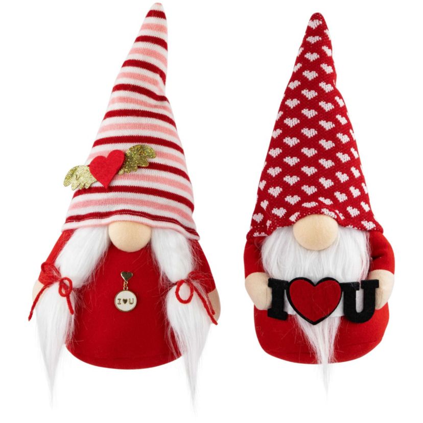 Plush "I Heart U" Valentines Day Gnomes  -12" - Set of 2