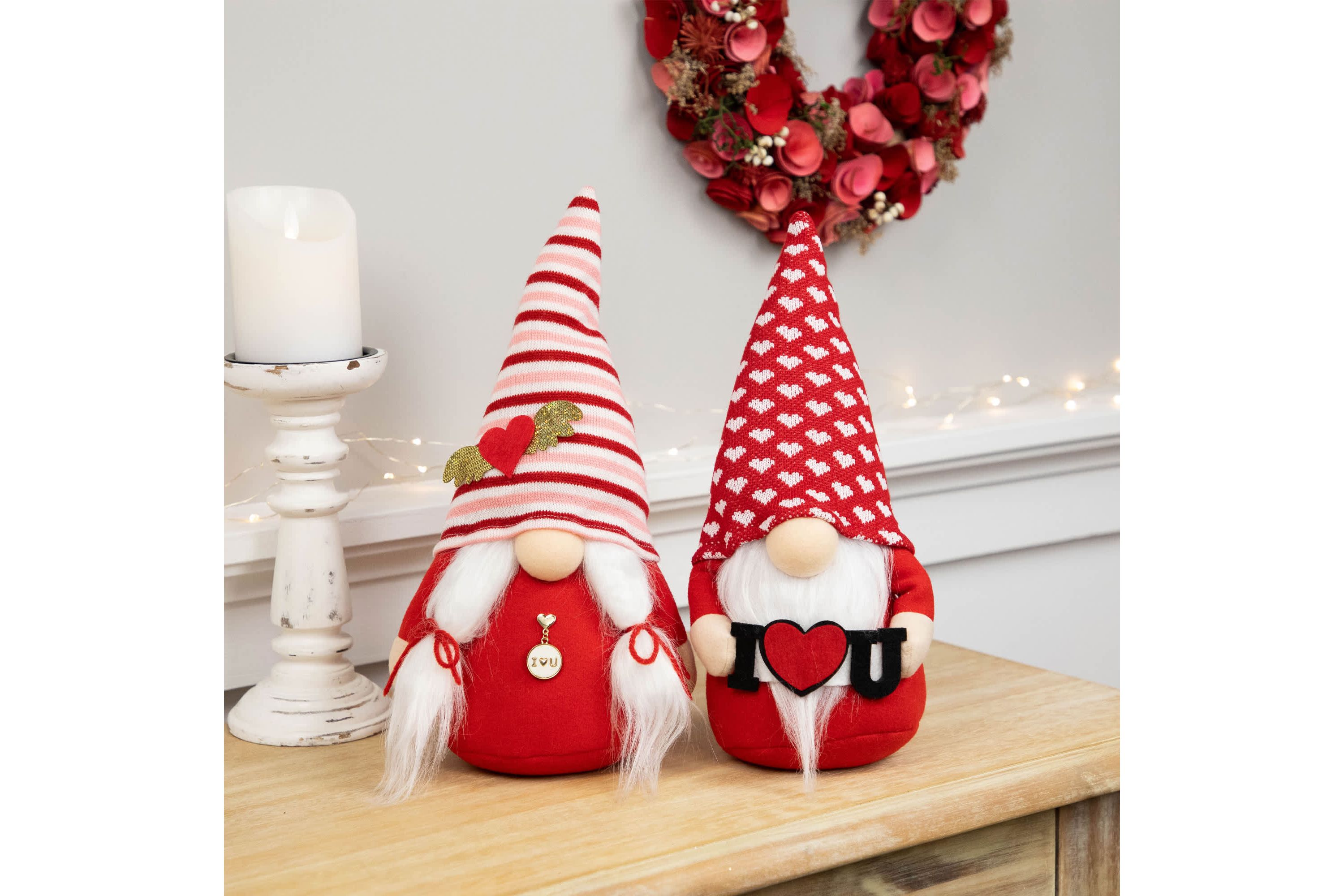 Plush "I Heart U" Valentines Day Gnomes  -12" - Set of 2