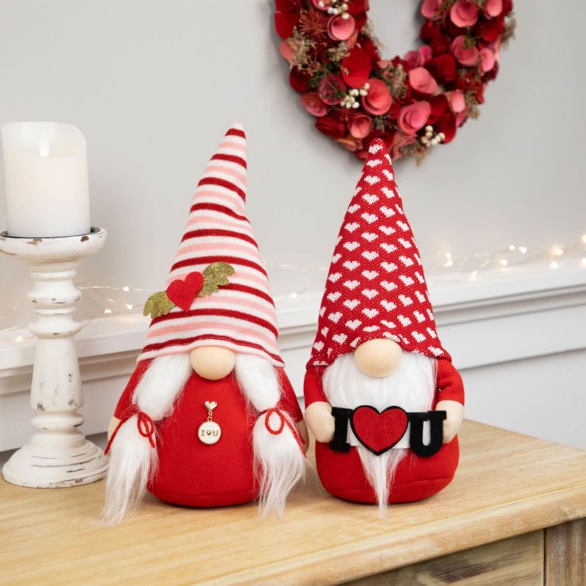 Plush "I Heart U" Valentines Day Gnomes  -12" - Set of 2