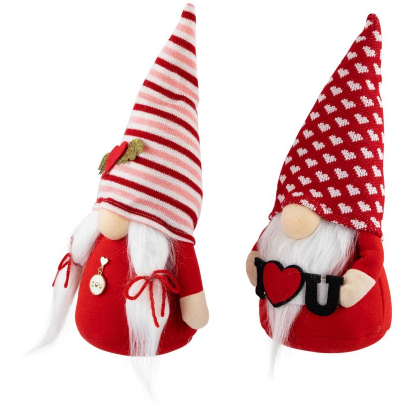 Plush "I Heart U" Valentines Day Gnomes  -12" - Set of 2